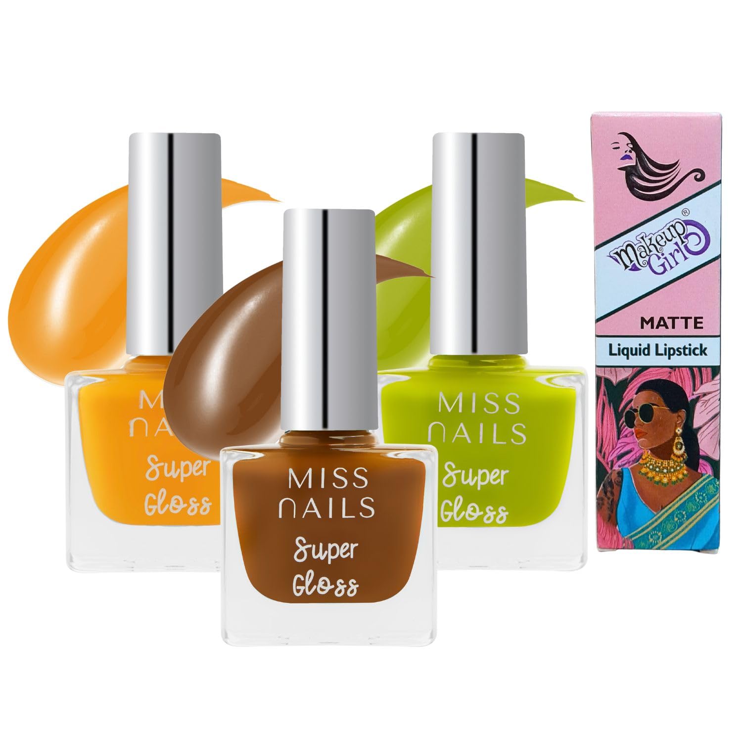 Miss Nails 21 Toxic-Free Super Gloss Nail Polish Set - 3 Piece Combo (SG06) | Ultra Shiny Nail Lacquer, Long-Lasting Enamel Polish for Women | Perfect for Manicures, Pedicures & Nail Art Designs