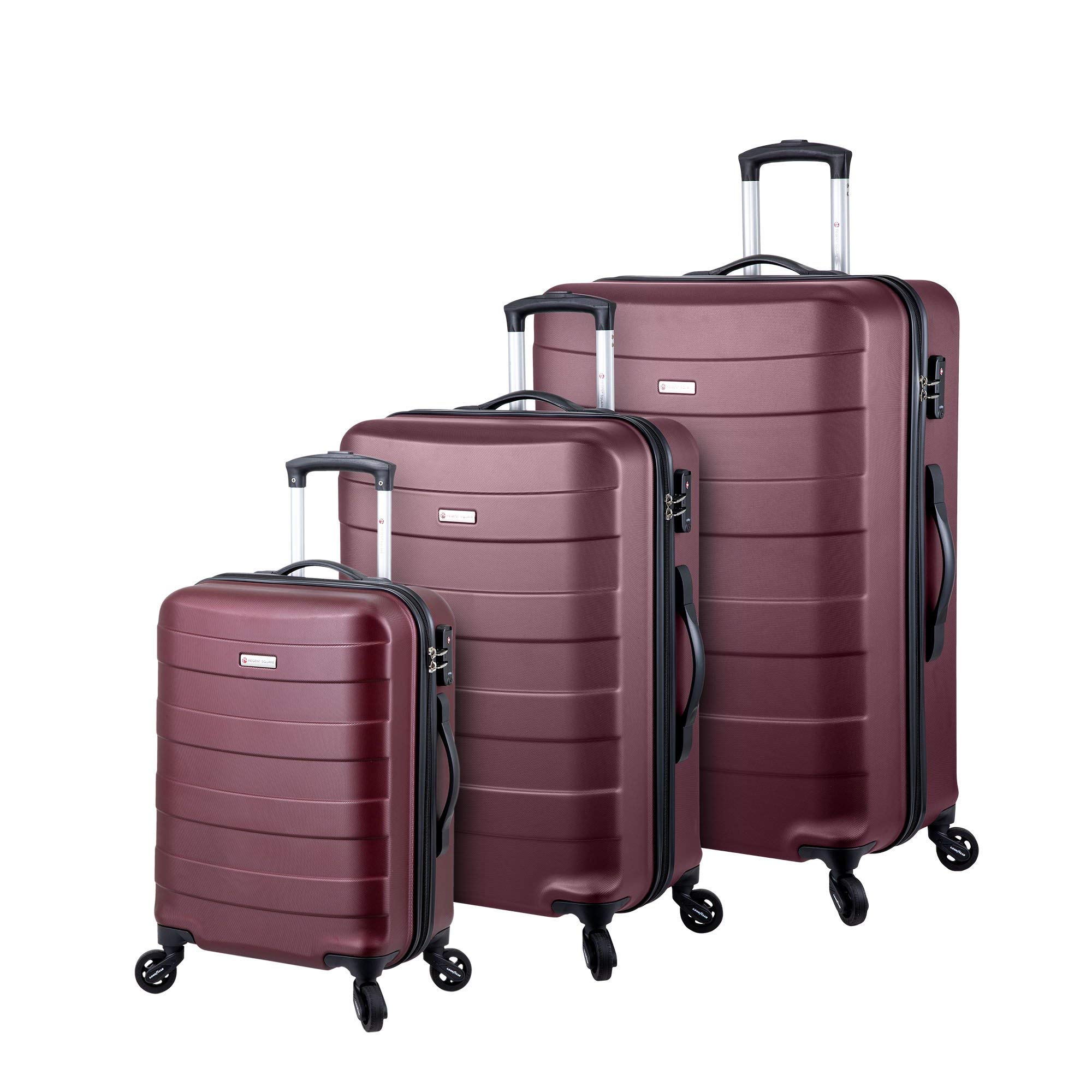 Regent Square 3-Piece Hard Shell Luggage Set with TSA Lock & Spinner Wheels - Durable Suitcase for Travel (Maroon) | Perfect for Business Trips, Family Vacations & International Travel