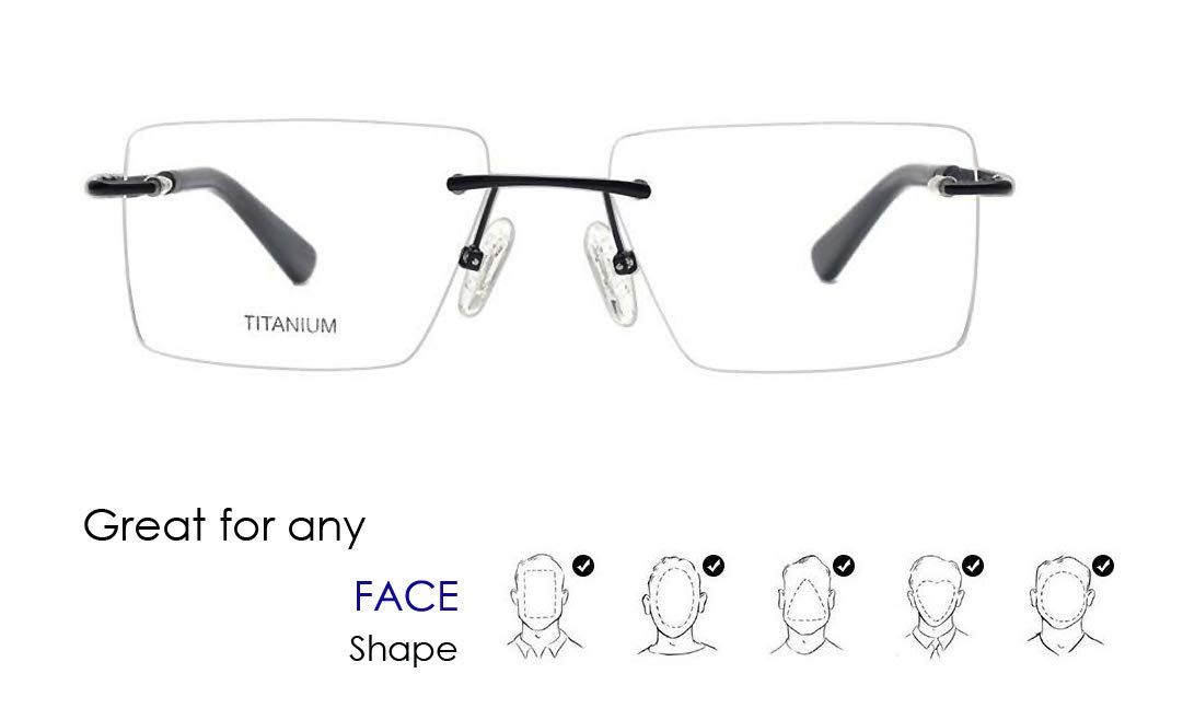 Lightweight Rimless Pure Titanium Square Eyeglass Frames for Men & Women - Perfect for Reading, Driving, and Everyday Wear