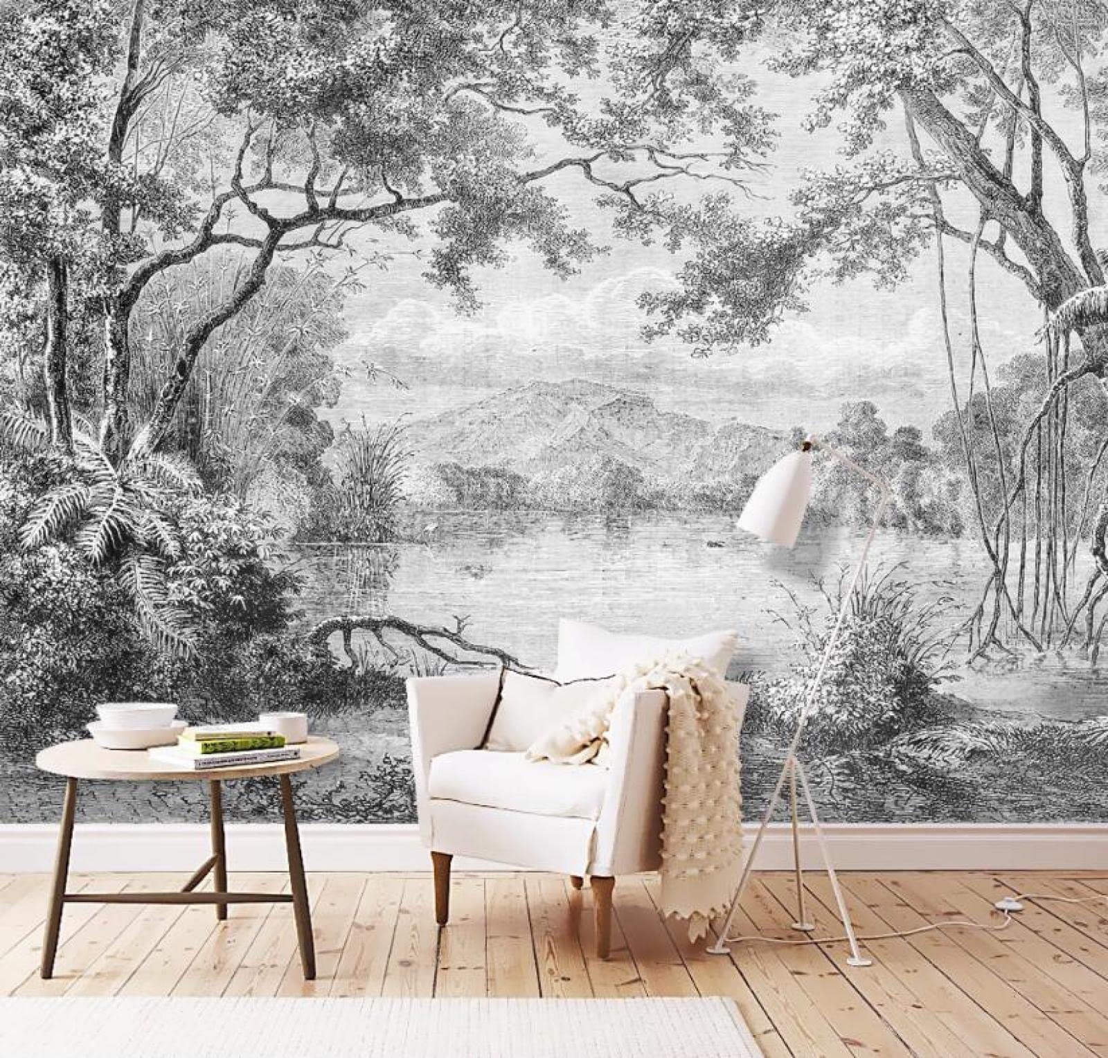 European Retro Rainforest Jungle 3D Wall Mural - Ink Oil Painting Style Wallpaper for Bedroom, Living Room & TV Wall - 78.7