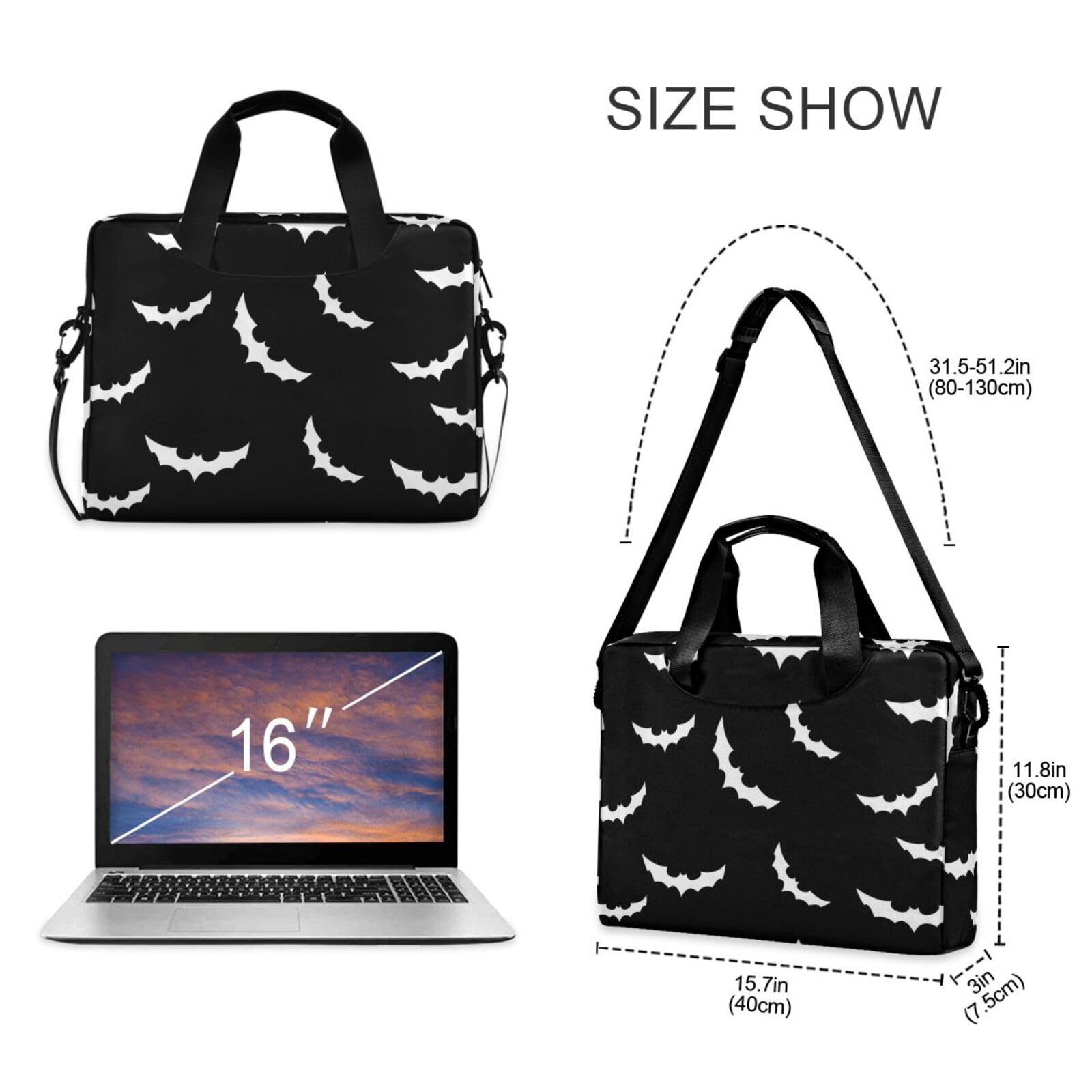 Gothic Bats Halloween Laptop Sleeve 15.6 Inch - Waterproof Computer Briefcase for Women & Men - Perfect for Work, School & Travel