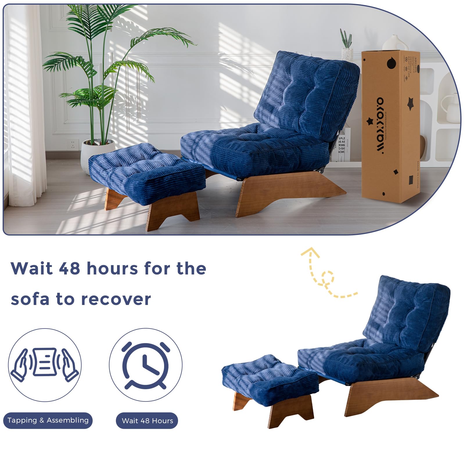 MAXYOYO Adjustable Accent Chair with Ottoman Set - Tufted Lounge Chair in Navy Blue for Living Room, Bedroom & Office - Comfortable Modern Furniture for Relaxing & Reading