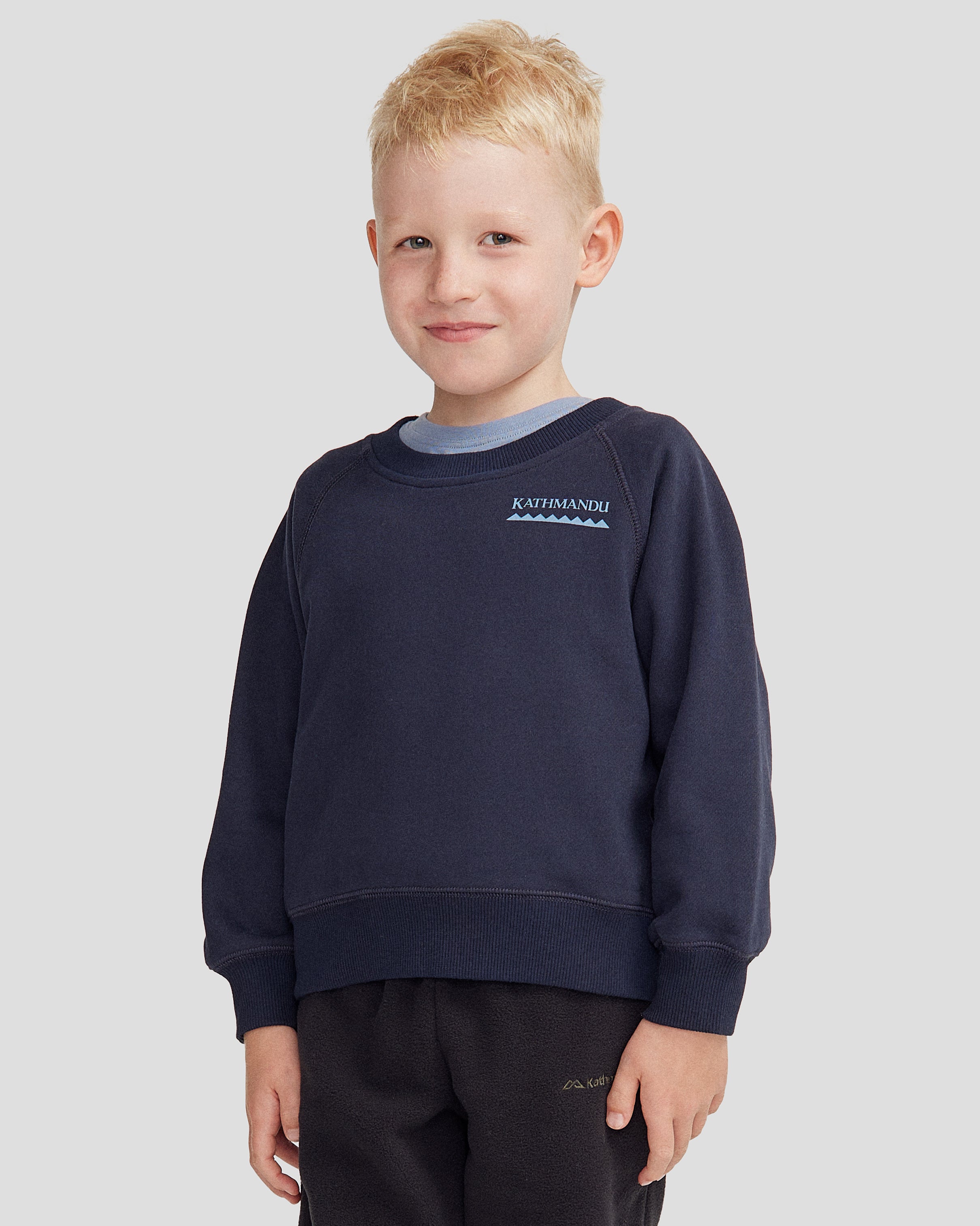 Heritage Logo Brushed Crewneck Sweatshirt for Kids - Pure Navy | Soft Cotton Blend | Casual Wear for School, Playdates & Family Outings