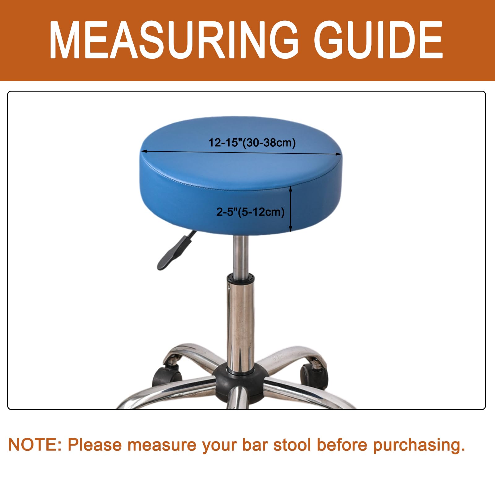 Waterproof Round Bar Stool Covers Set of 2 - PU Leather Stretch Seat Cushion Covers with Non-Slip Bottom for Kitchen, Dining Room & Bar Stools - Blue - Perfect for Home Decor, Restaurant & Cafe Use