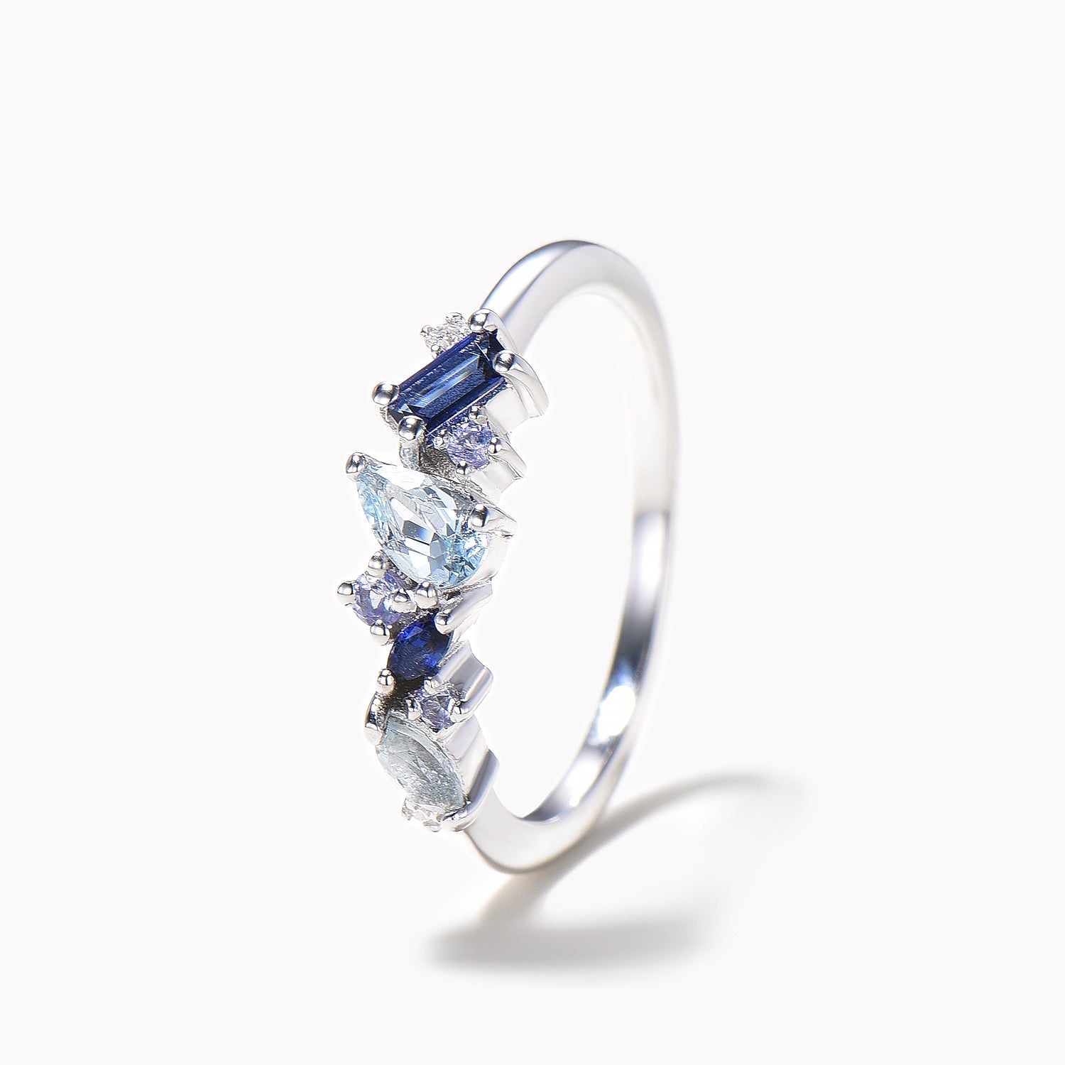 Exquisite Teardrop Cut Aquamarine Wedding Ring with Mixed Cut Sapphire & Tanzanite Cluster - Perfect for Engagement, Anniversary & Bridal Jewelry Gifts