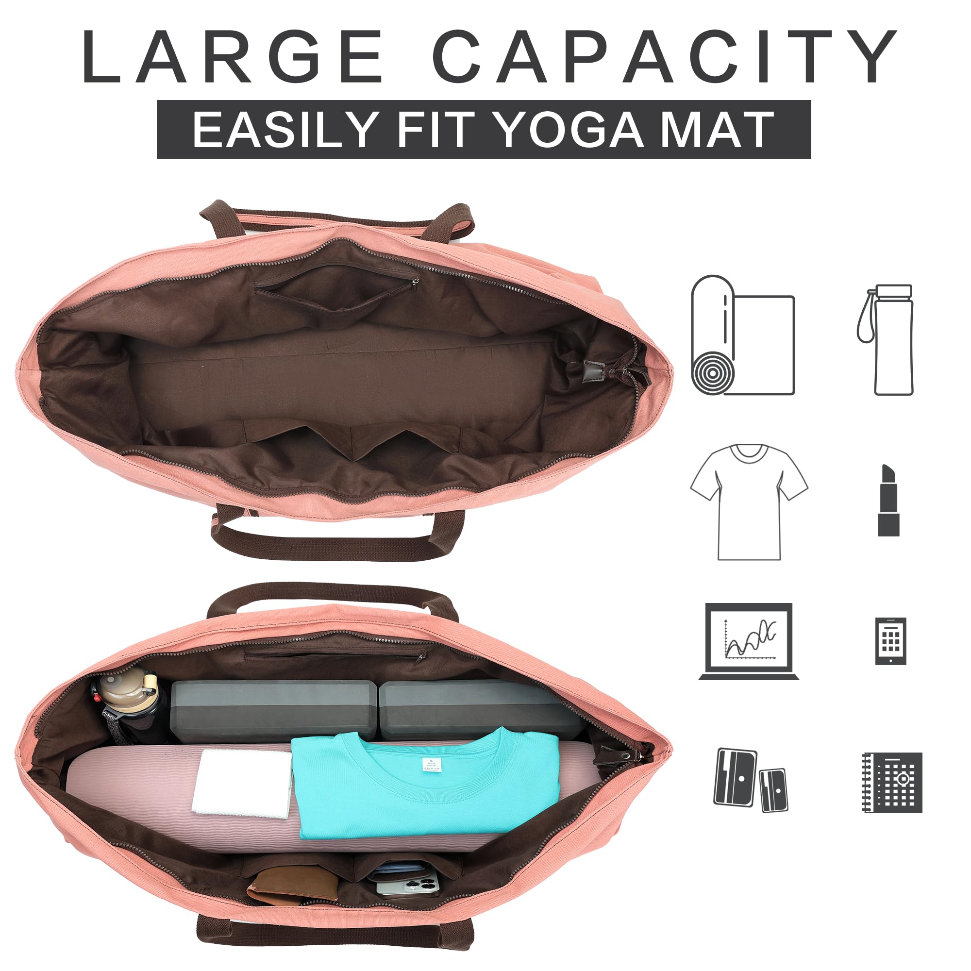Extra Large Yoga Mat Tote Bag with Multi-Functional Storage Pockets - Full-Zip Gym Bag for Pilates, Sports & Yoga - Perfect for Gym, Travel & Workout Storage