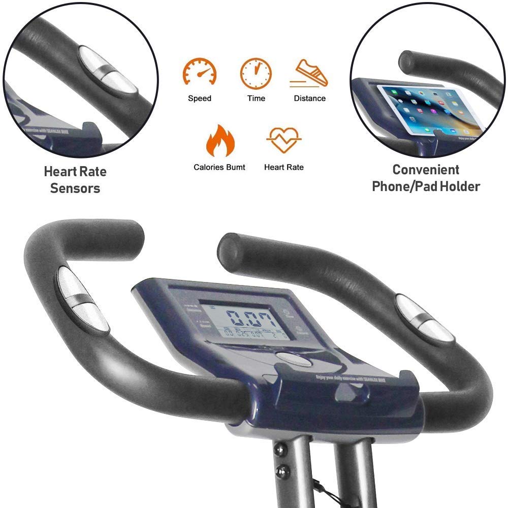 Leikefitness Sissy Squat Machine 83002 & Folding Exercise Bike 2200 (Blue) - Home Gym Equipment Bundle for Leg Workouts and Cardio Training
