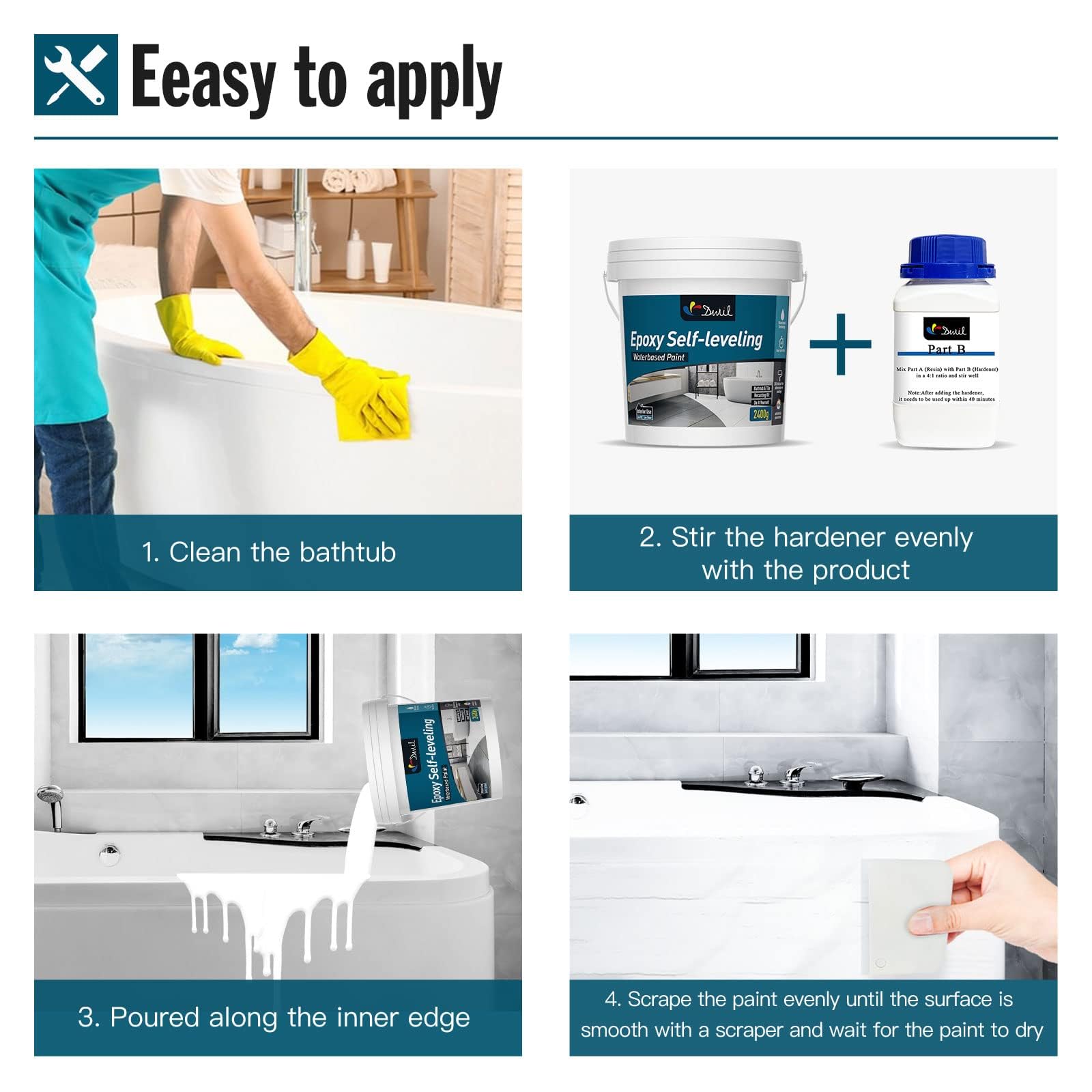 DWIL Tub Refinishing Kit - Epoxy Bathtub Paint & Tile Paint, Self-Leveling, Low Odor, 20X Thicker Than Regular Sink Paint (Bright Gloss White, 1 Bathtub Size) - Perfect for Bathroom & Kitchen Renovation, DIY Home Improvement Projects