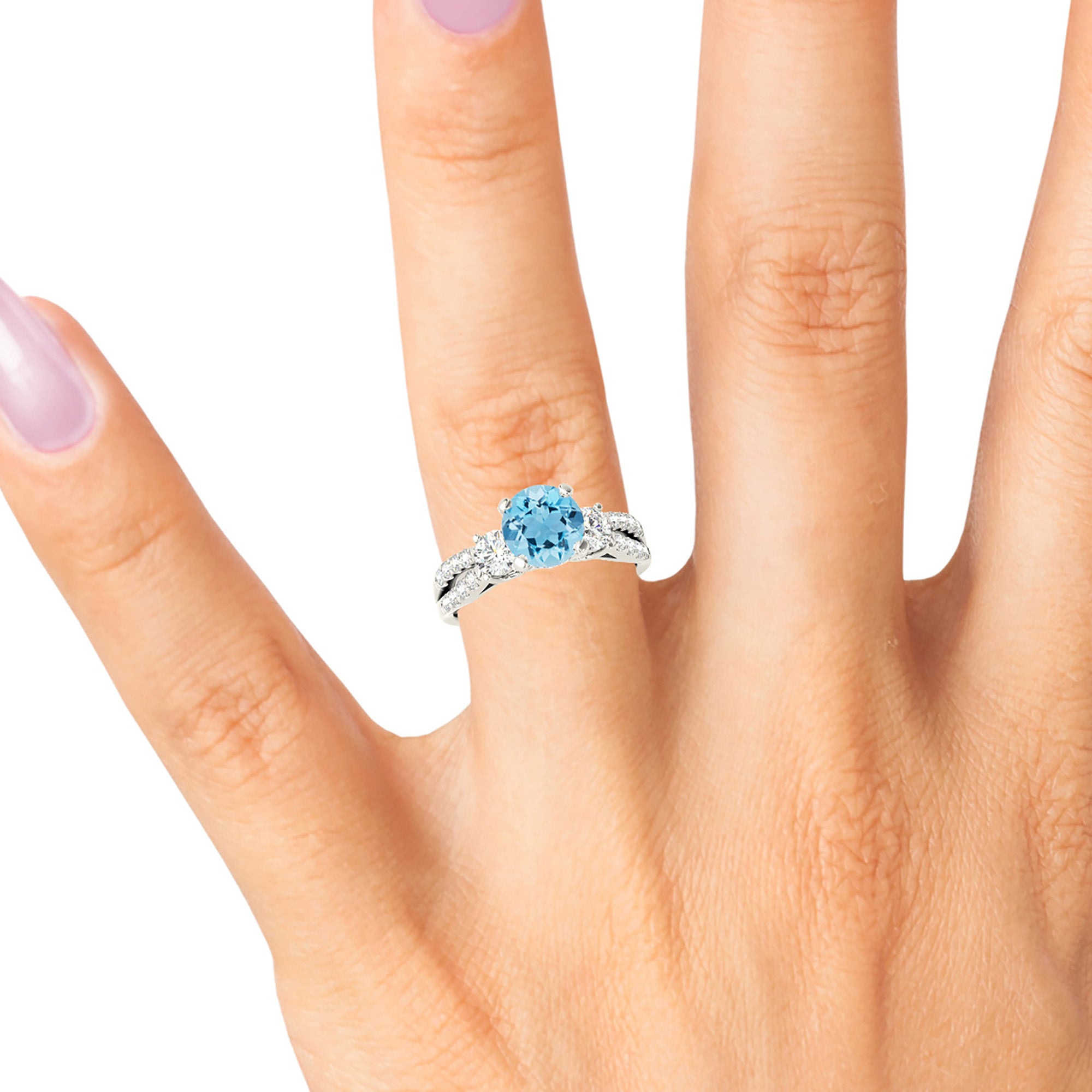 2.00 Carat Genuine Aquamarine Ring with 0.50 Carat Total Weight Side Accent Diamonds - Elegant Birthstone Jewelry for Women, Perfect for Engagement, Anniversary & Special Occasions