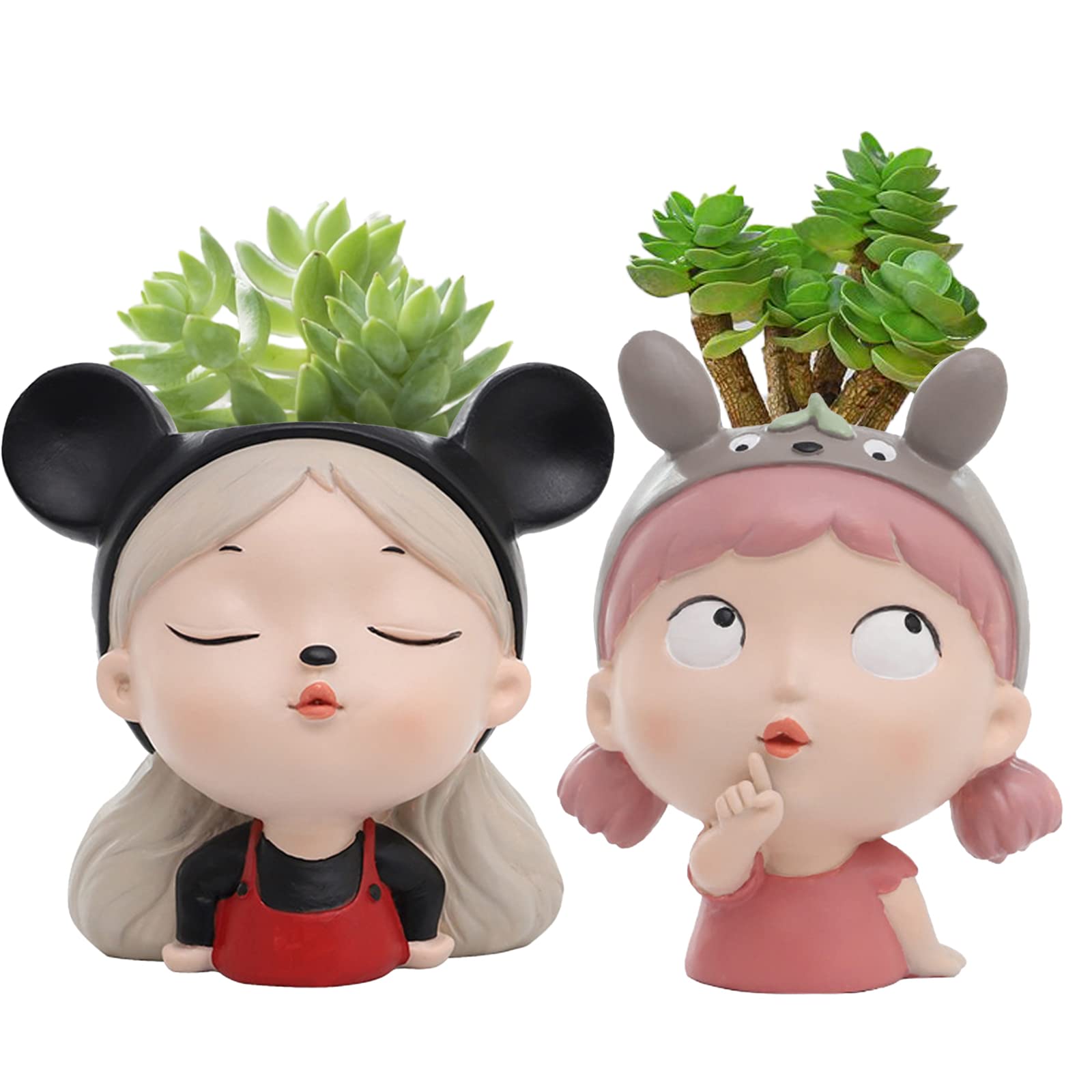 Unique Face Planter Pots - Modern Succulent & Indoor Plant Flower Pots (Set of 2) - Perfect for Home Decor, Office Desk & Gift Ideas