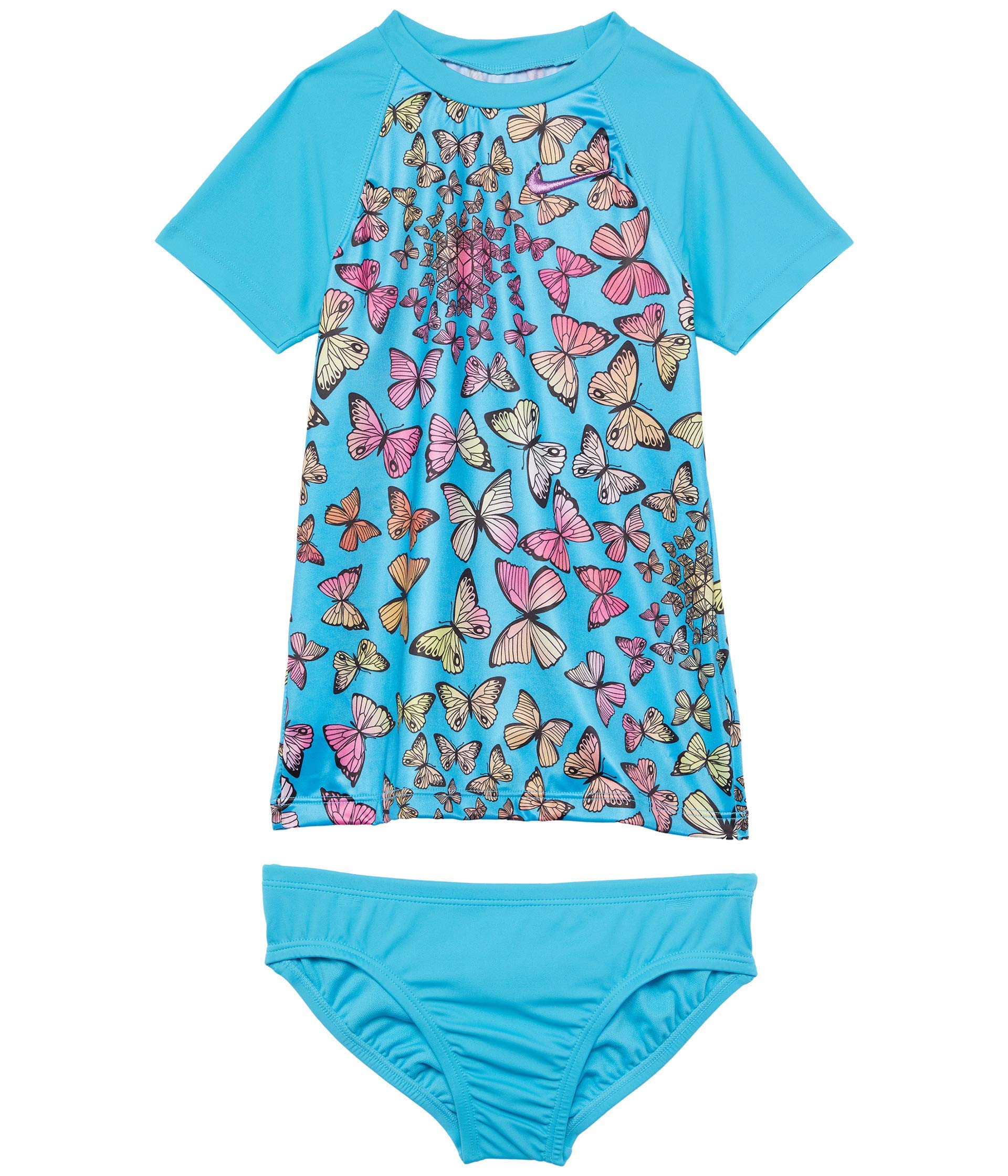 Nike Girls' Butterfly Print Short Sleeve Bikini Set - Chlorine Blue - XS (6X Little Kids) | Swimwear for Toddlers & Kids | Perfect for Beach, Pool & Summer Vacations