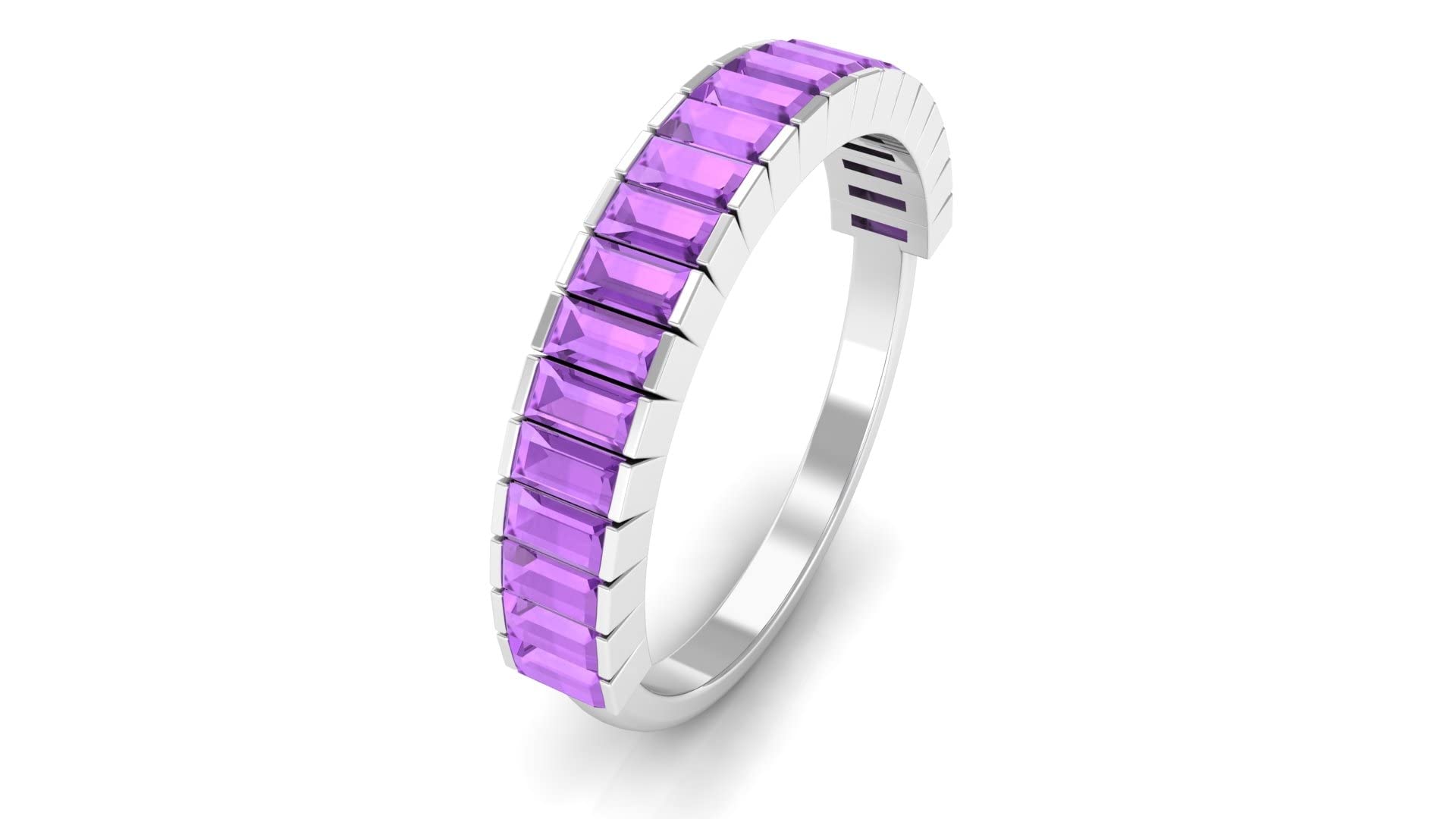 14K Solid Gold Amethyst Half Eternity Ring for Women - Baguette Cut February Birthstone, Violet Gemstone Band Ring | Perfect for Valentine's Day, Anniversary Gifts & Special Occasions