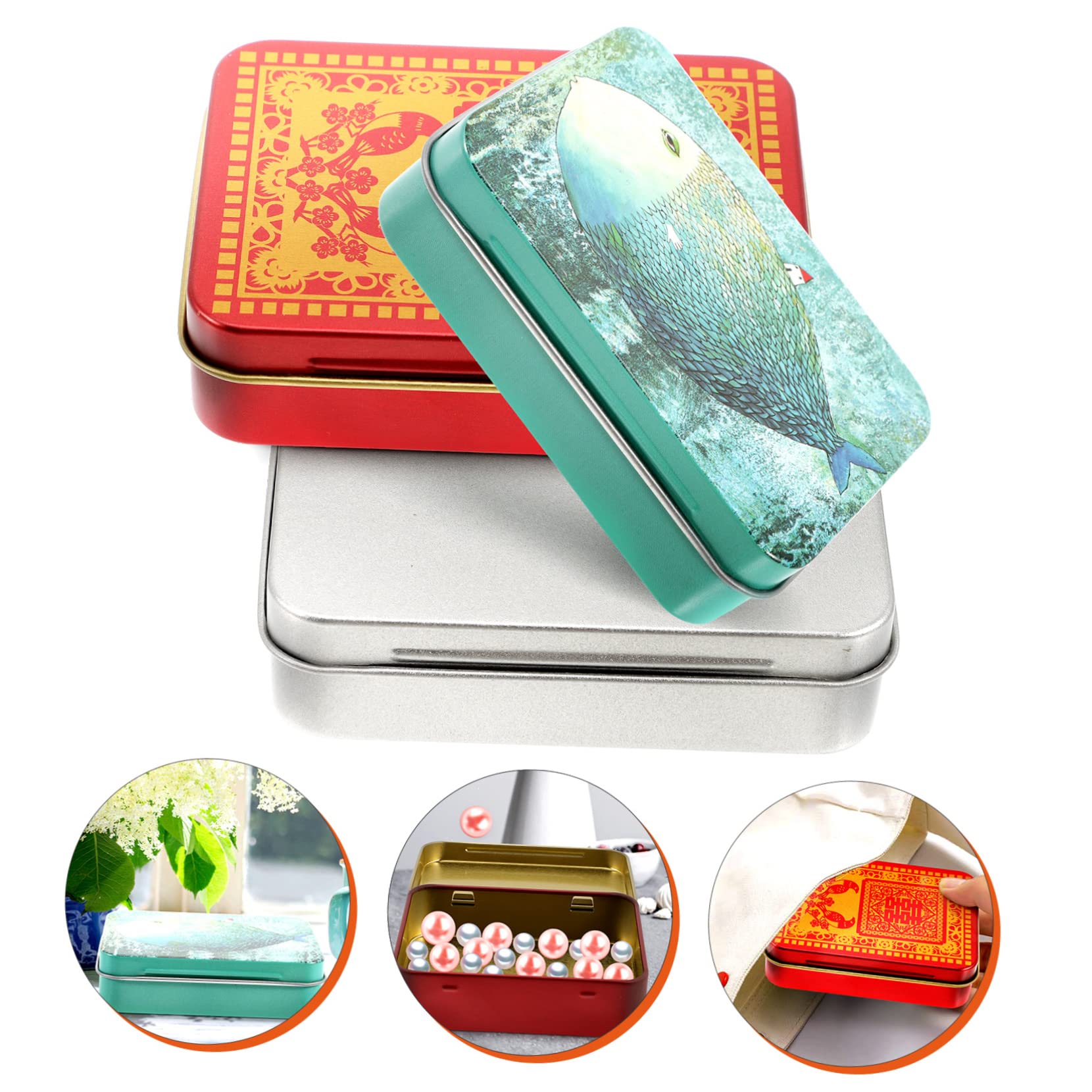 FELTECHELECTR 3-Piece Metal Tin Card Storage Box with Latch - Rectangular Game Card Organizer for Collectible Cards, Trading Cards & Board Games - Perfect for Desktop, Pantry & Home Organization