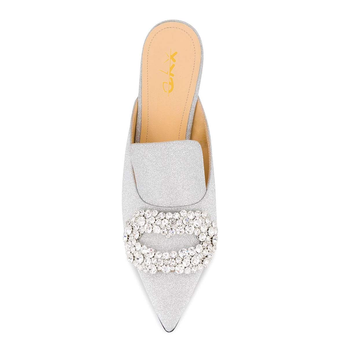 XYD Women's Rhinestone Studded Closed Pointed Toe Mule Sandals - High Heel Backless Slip On Dress Shoes for Evening Parties, Weddings & Special Events