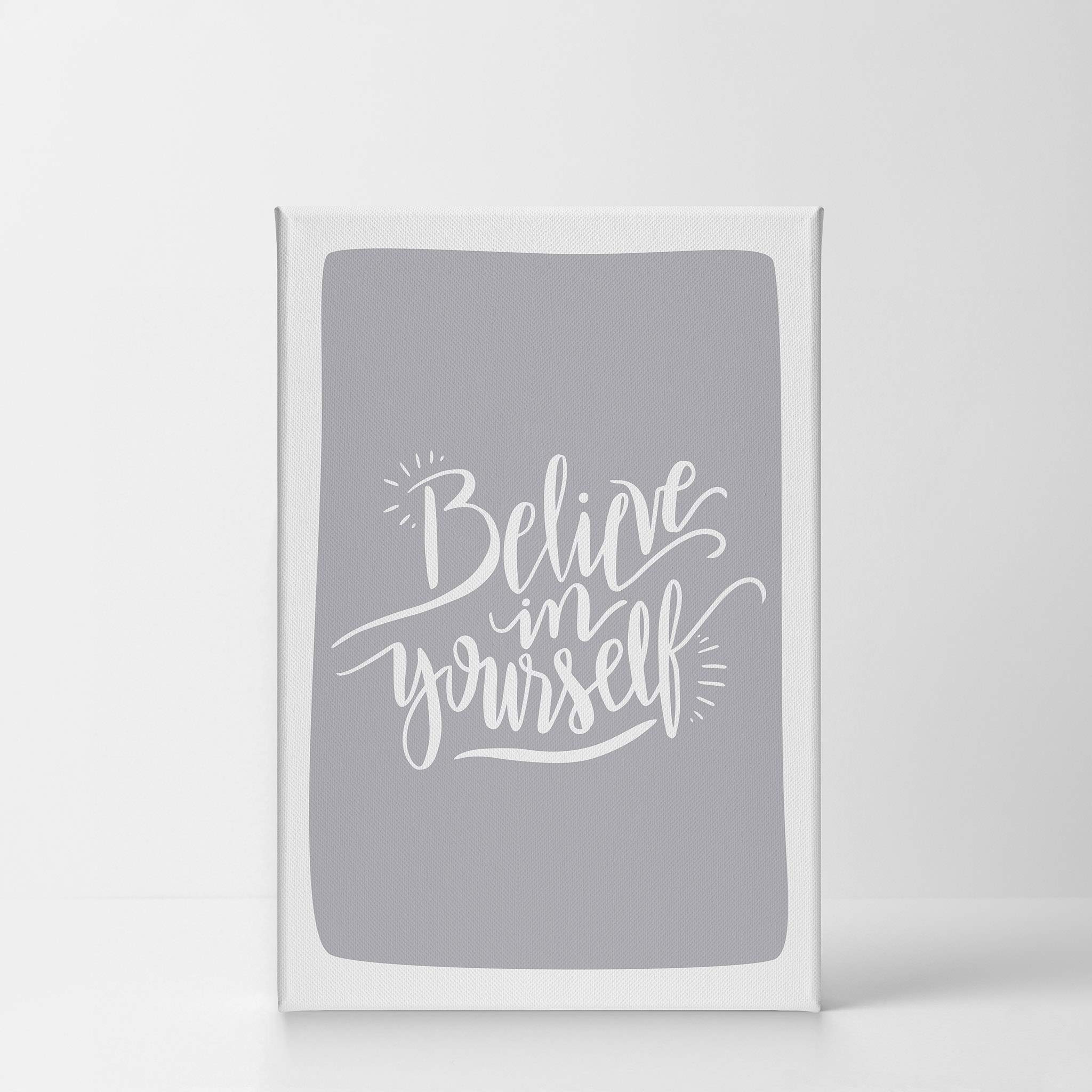 Believe in Yourself Inspirational Wall Art - Blue Lettering Canvas Print for Kids Room, Nursery & Baby Room Decor - Motivational Quote Poster 40x30 Inch - Made in USA | Perfect for Bedroom, Playroom & Classroom Decor