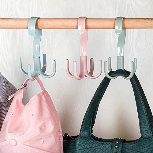 2 Pack Scarf Organizers & Rotating Headband Hangers - 4 Hook Space Saving Closet Organizer for Scarves, Handbags, Hats (Nordic Green) | Perfect for Bedroom, Closet & Dorm Organization