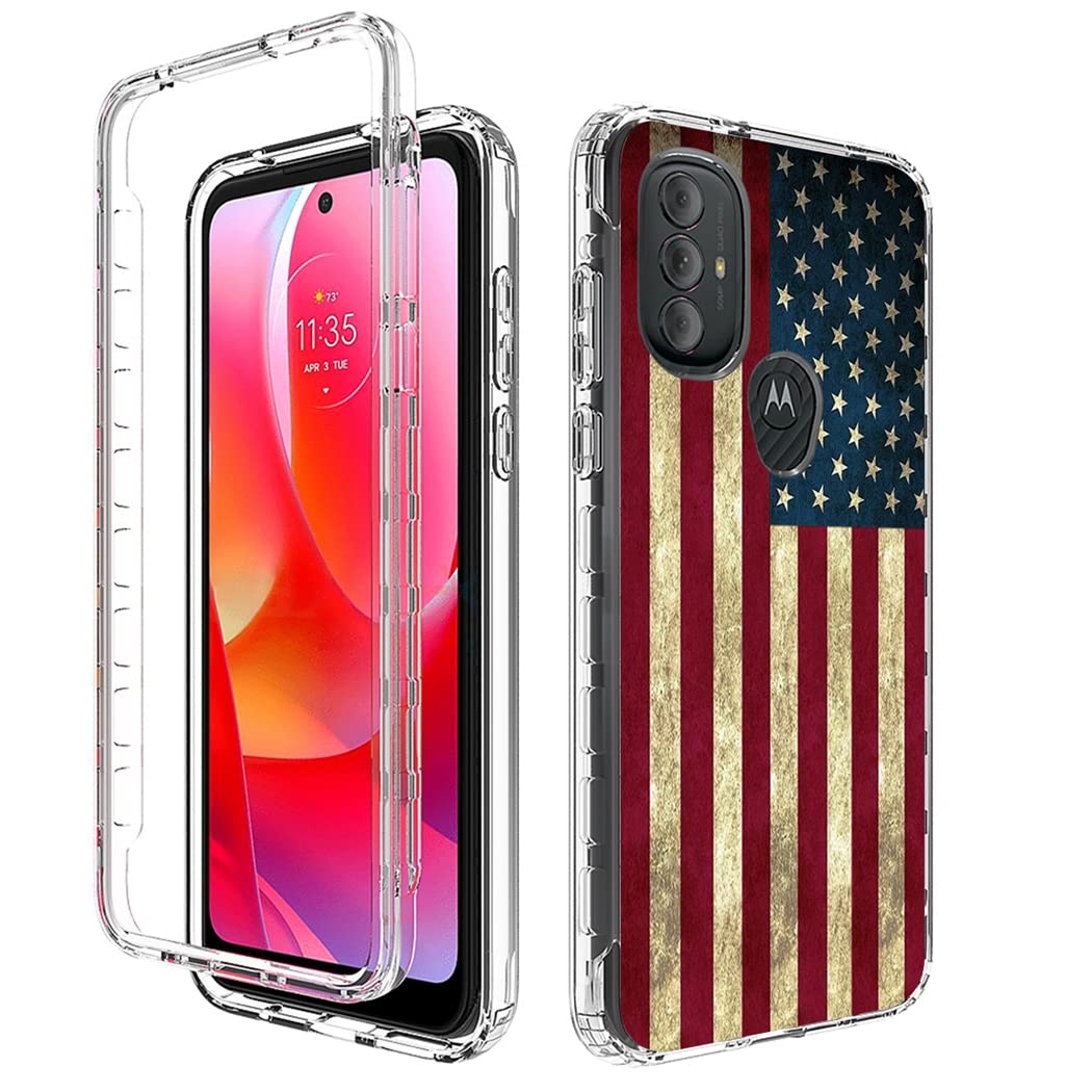 Premium Shockproof Phone Case for Motorola Moto G Power 2022 (XT2165DL) - Clear USA Flag Design with Built-in Tempered Glass Screen Protector | Full Body Protection for Drops & Scratches | Perfect for Outdoor Activities, Travel & Daily Use