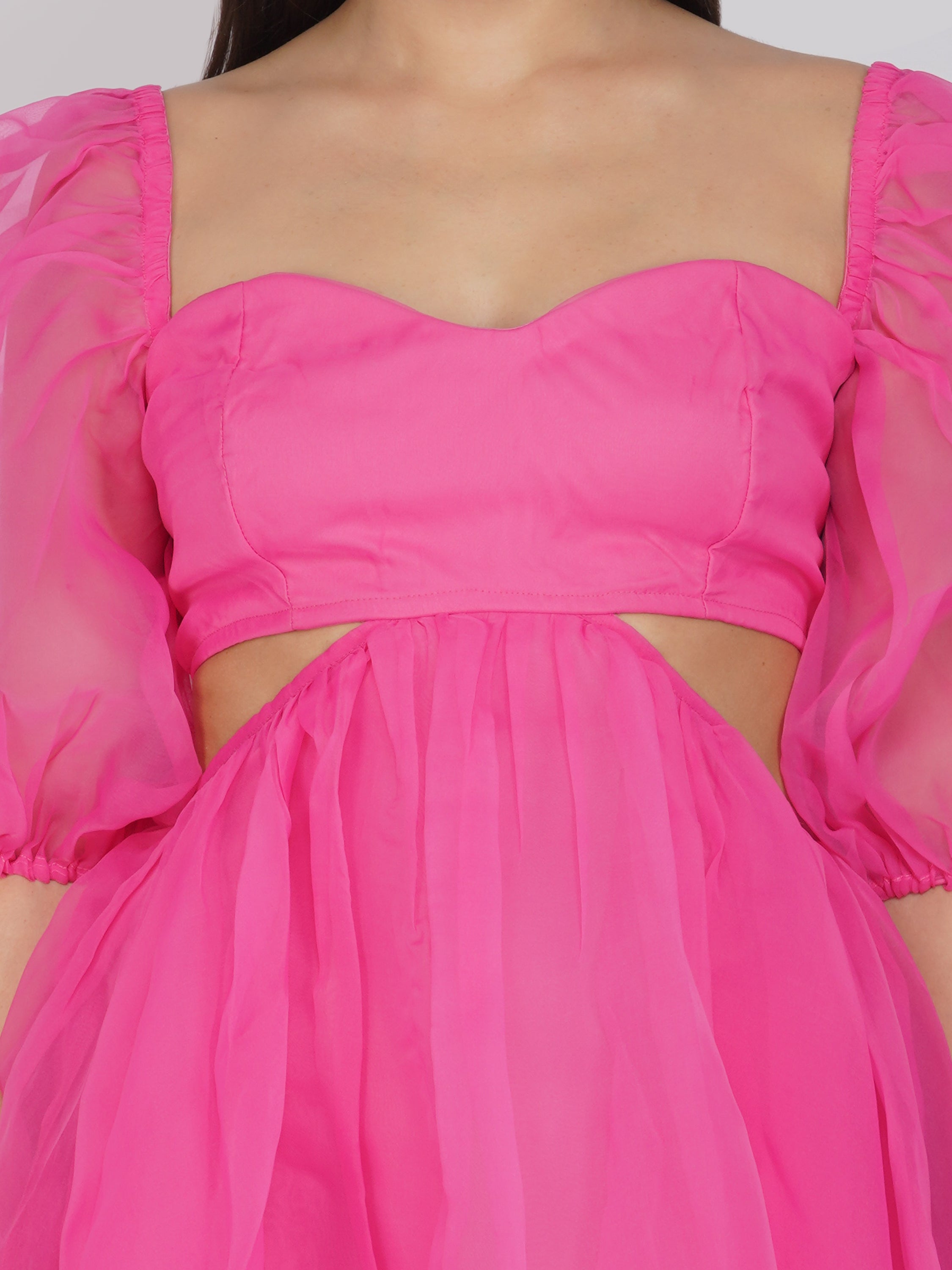 Katja Women's Bright Pink Puff Sleeve Dress - Elegant Party & Cocktail Attire for Weddings, Date Nights & Special Occasions