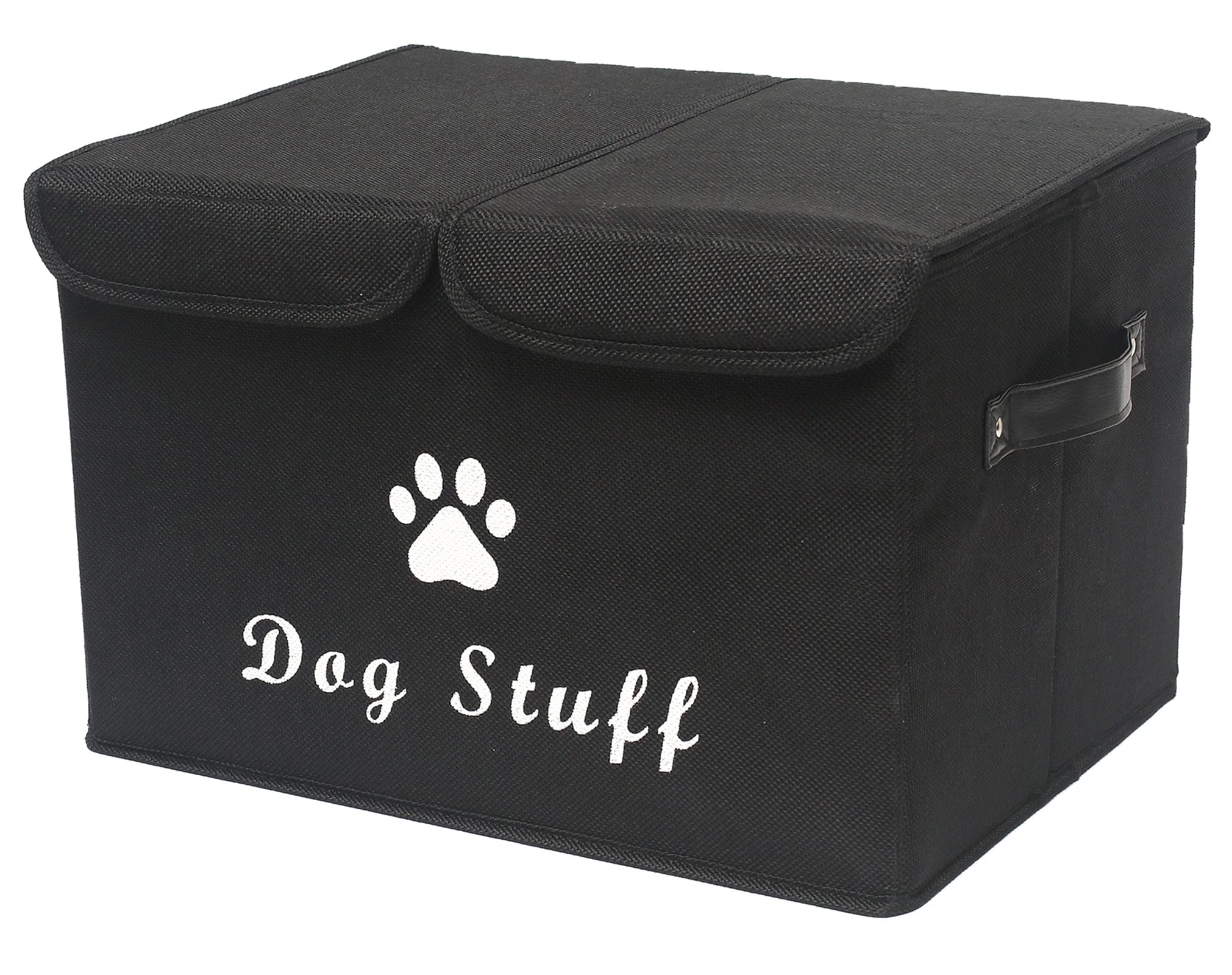 Durable Dog Toy Storage Box with Lid - Pet Organizer Basket for Dog Toys - Perfect for Living Room, Playroom & Closet - Home Organization Solution (Black)