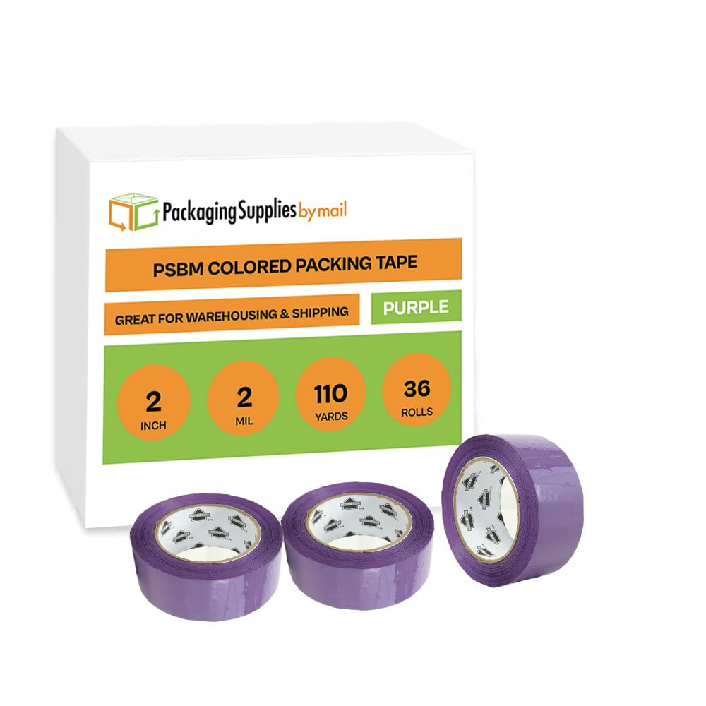 PSBM Purple Packing Tape 2 Inch x 110 Yards, 36 Pack - Heavy Duty Colored Packaging Tape for Shipping Boxes, Moving Supplies & Storage | Dispenser Refill Tape for Home, Office & Warehouse Use