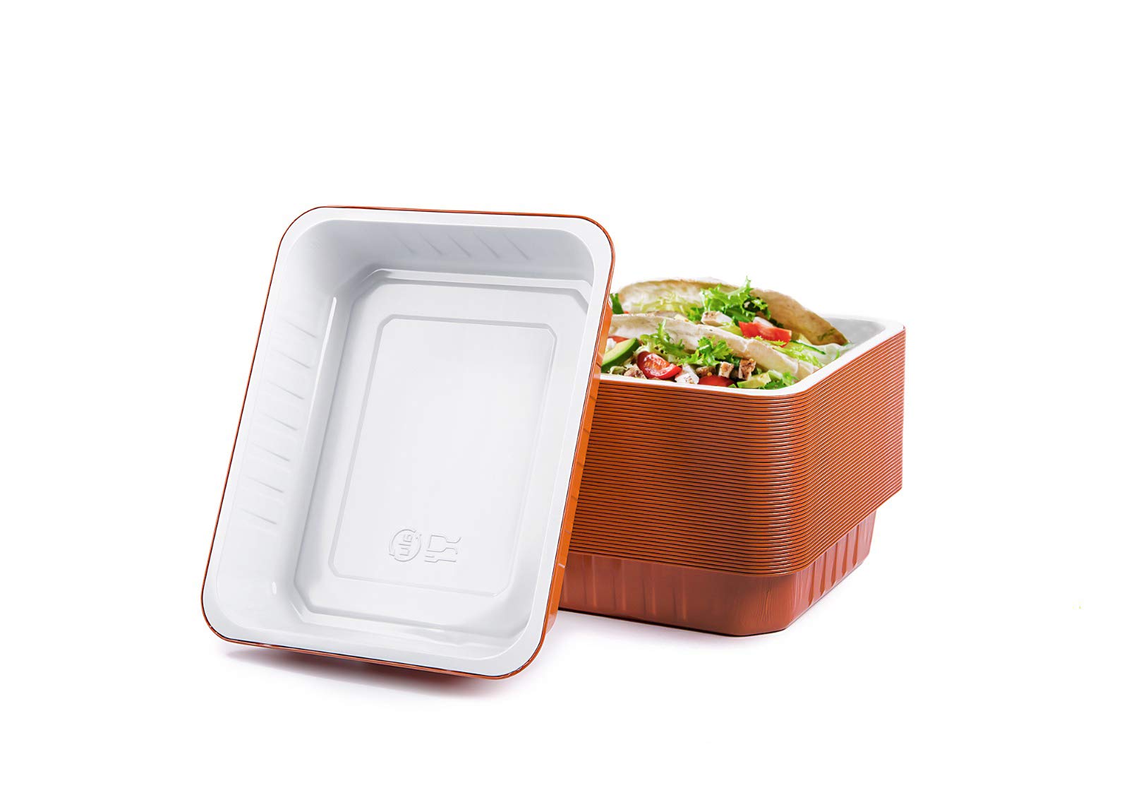 AS222040 | 6-Portion Lacquered Aluminum Trays - Extra Rigid White/Copper | Disposable Food Containers for Oven, Microwave & Takeout | 50-Pack | Perfect for Catering, Parties & Meal Prep