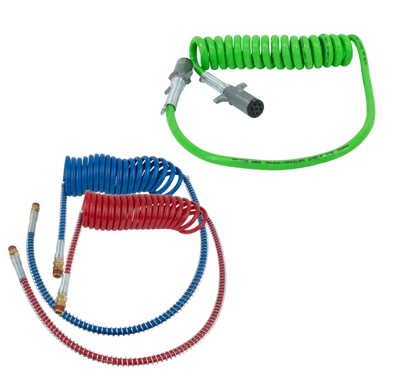 **Mytee Products 15' Air Brake Coiled/Hose Assembly Kit with 7-Way ABS Coil (Green) - 48