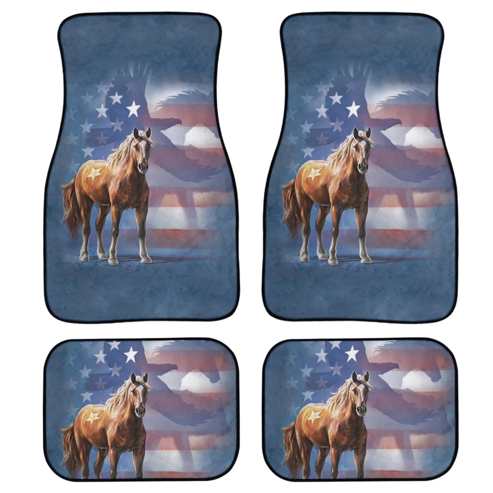 Premium All-Weather Car Floor Mats with USA Flag & Eagle Design - Heavy Duty Rubber Mats for Cars, SUVs, Trucks & Minivans (4-Piece Set) - Perfect for Road Trips, Off-Roading & Everyday Protection