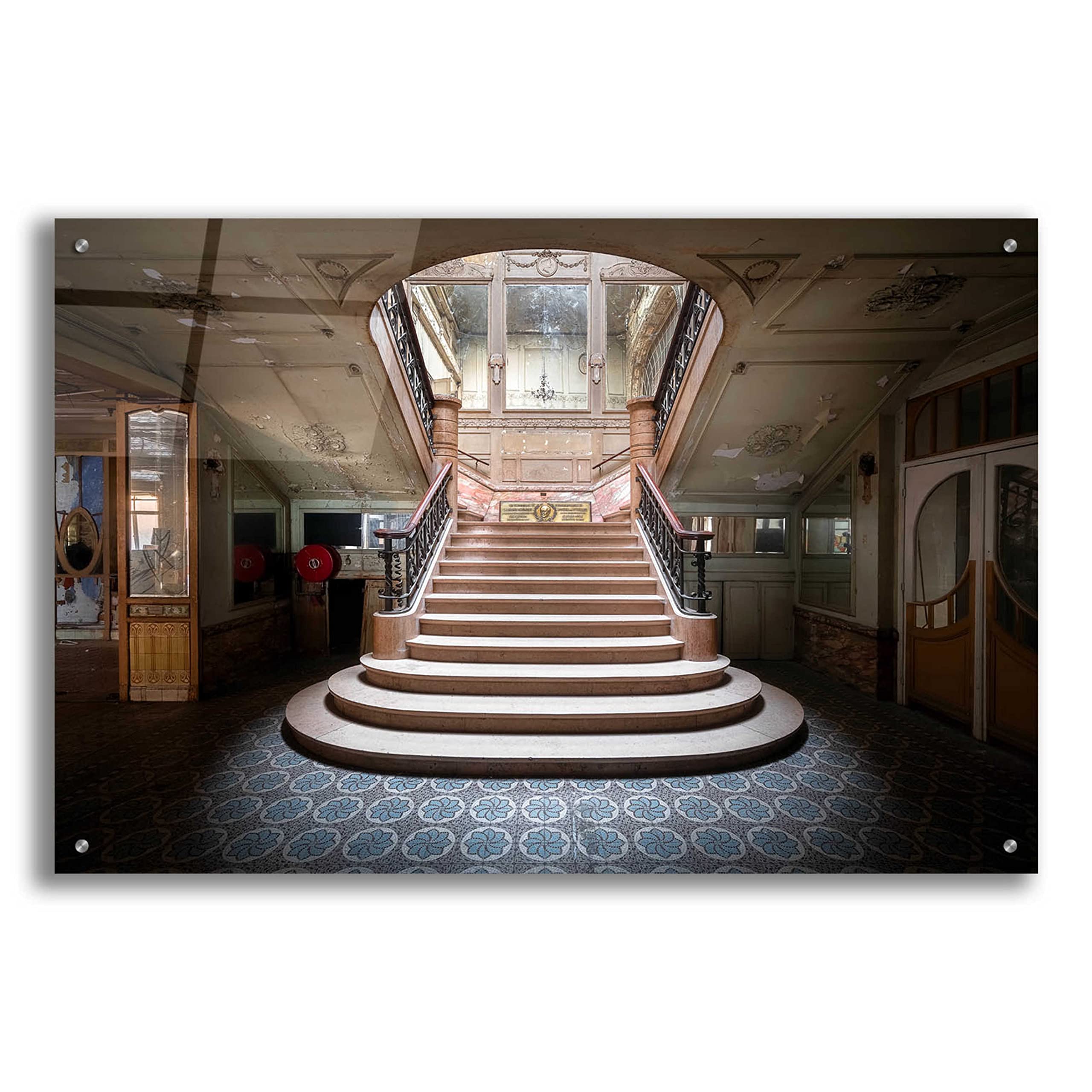Elegant Stairs Dark Acrylic Glass Wall Art by Roman Robroek - 36x24 Inches Modern Home Decor for Living Room, Bedroom & Office