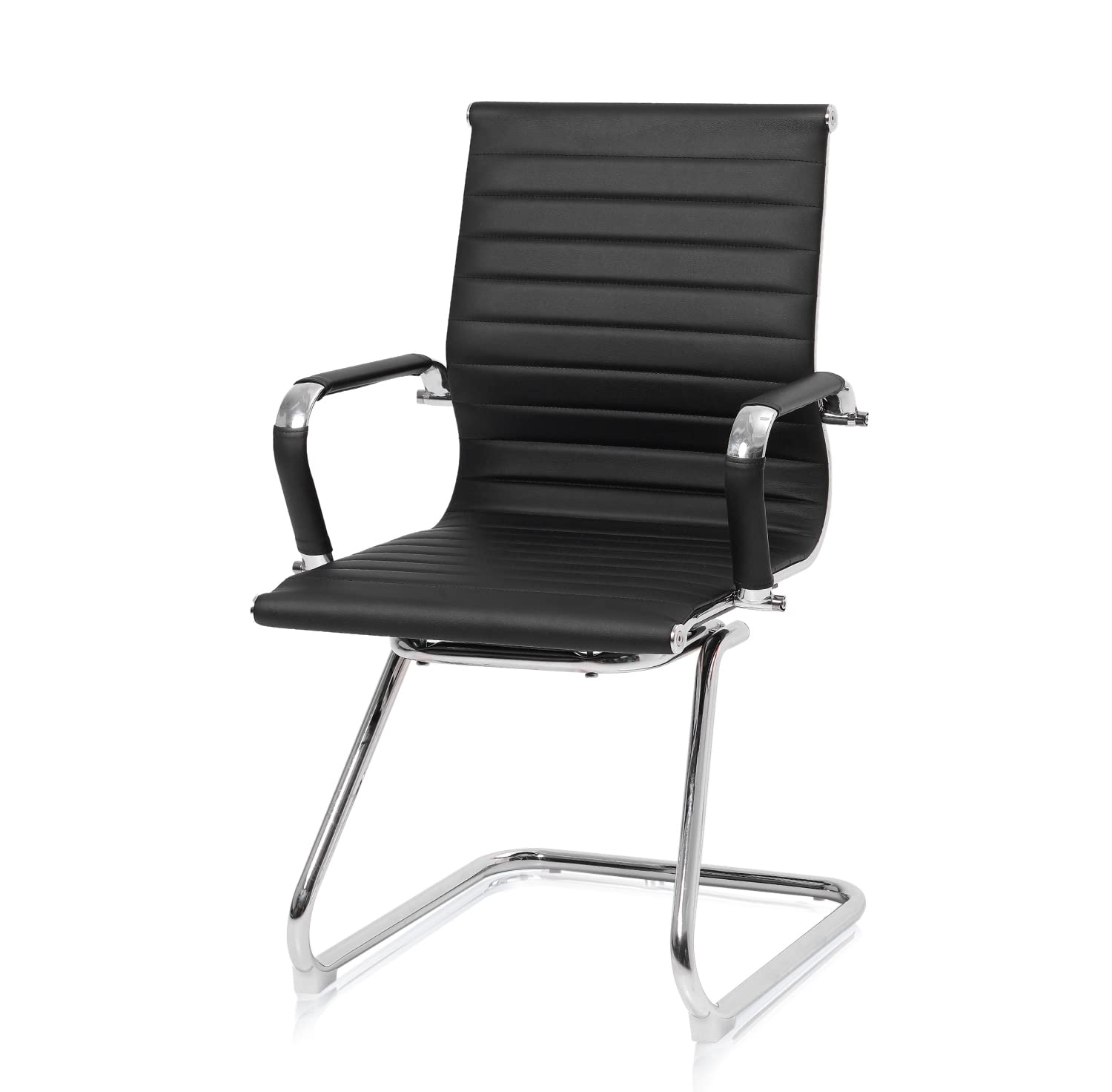Premium Leather Office Guest Chair - Ergonomic Conference Room Chair with Padded Armrest & Anti-Slip Sled Base - Ideal for Reception, Waiting Areas & Home Office Workspace