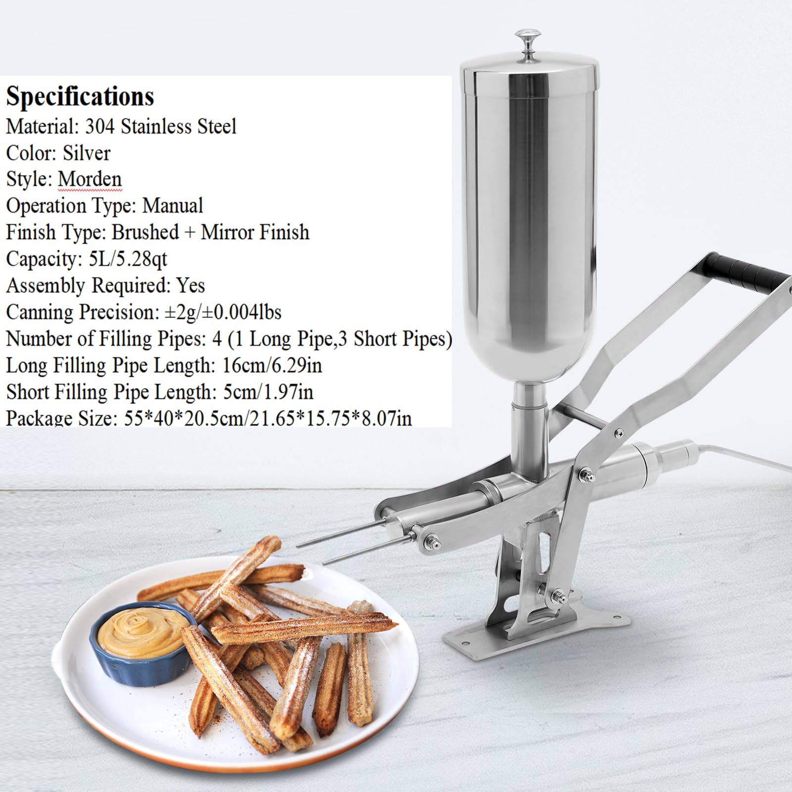 DYRABREST 5L Manual Donut Filling Machine - Stainless Steel Donut Stuffing Filler for Bakeries & Home Kitchens - Easy Hand Operated Doughnut Injector - Perfect for Spanish Churros, Cream & Jam Fillings