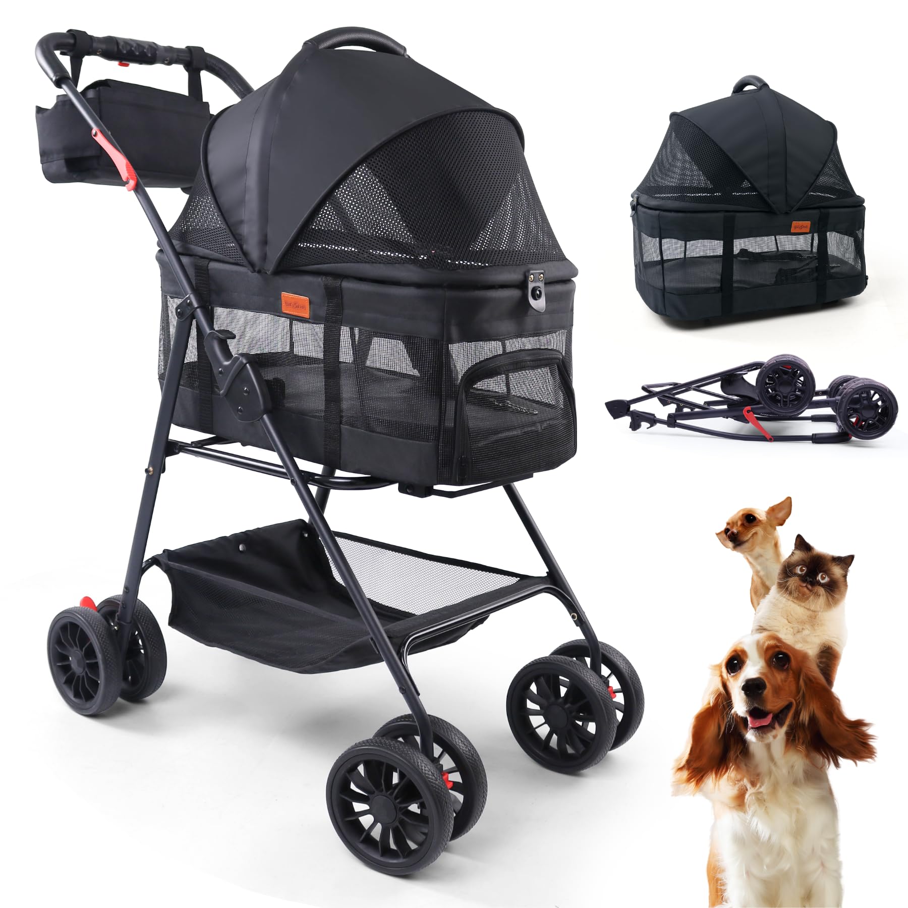 Premium Pet Stroller for Small Dogs & Cats - 3-in-1 Convertible Carrier with Detachable Seat, 33 lbs Capacity, Foldable & Portable Design - Perfect for Travel, Vet Visits, and Outdoor Adventures