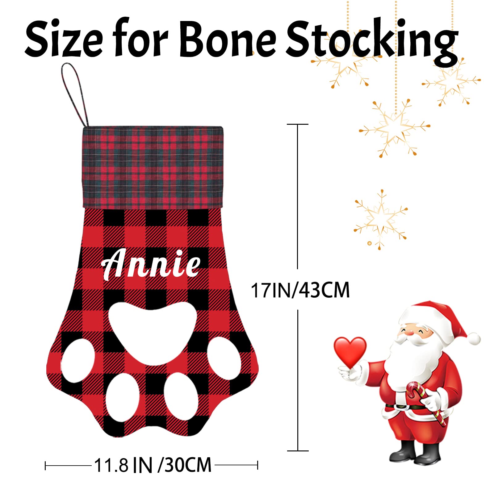 **Custom Personalized Christmas Stockings for Dogs & Cats - Large 17 Inch Paw Shape Pet Stocking with Name & Photo - Handmade Xmas Hanging Candy Bag for Holiday Decor & Gift Giving**