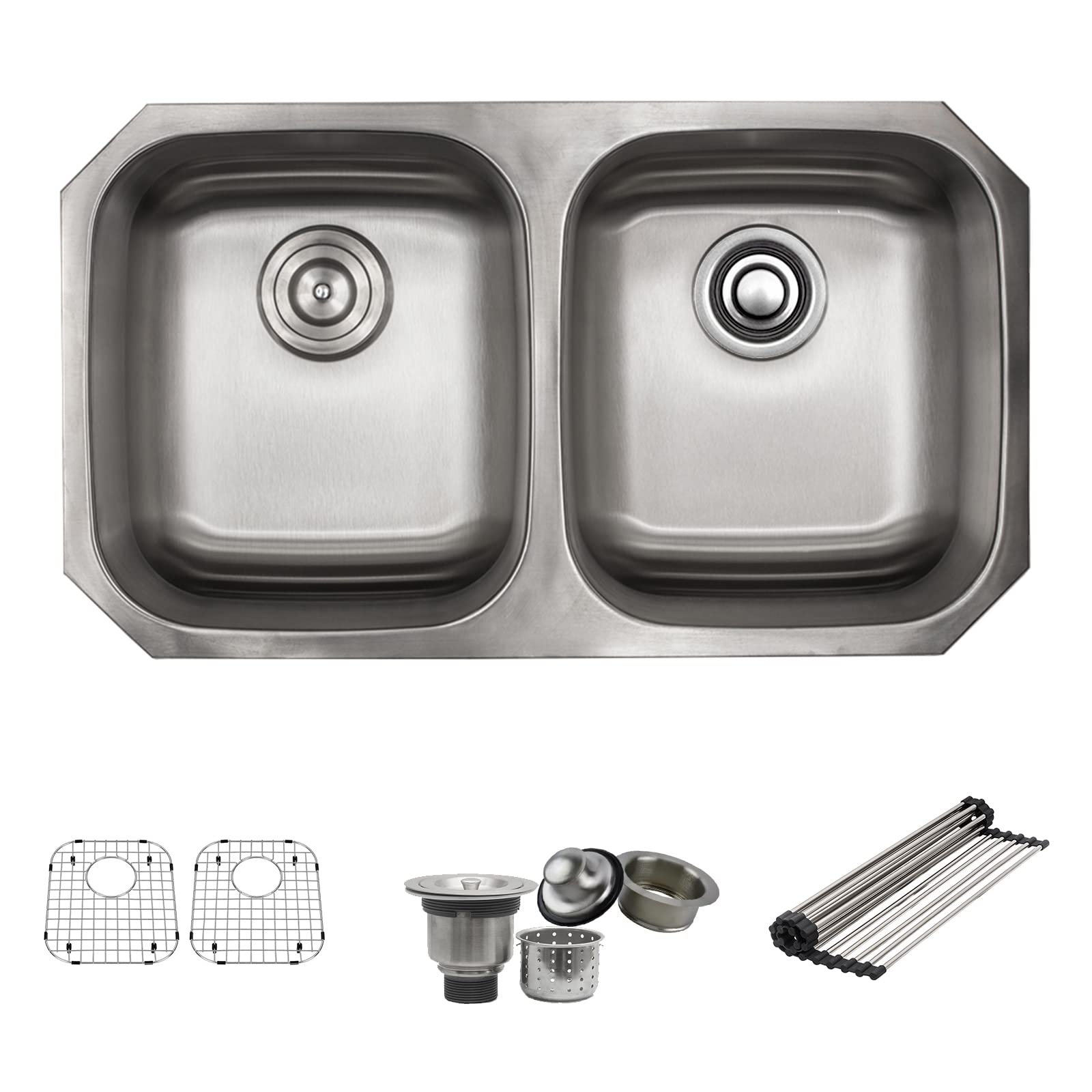 Strictly Sinks 32 Inch Stainless Steel Undermount Kitchen Sink - 50/50 Double Bowl with Disposal & Strainer Flange - Durable & Rust-Resistant for Modern Kitchens - Perfect for Meal Prep, Dishwashing & Entertaining