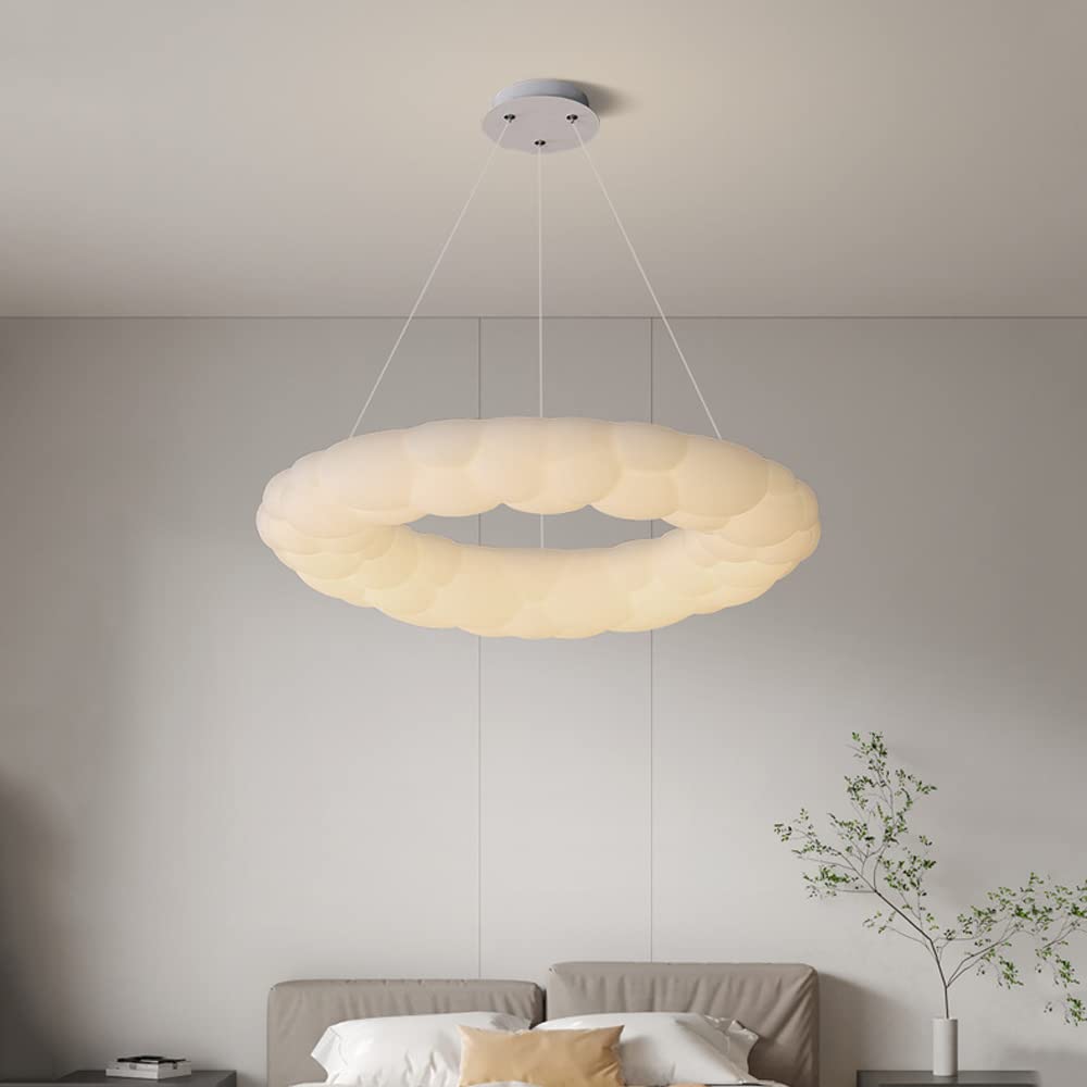 Modern LED Hanging Chandelier Light Fixture - White Cloud Design for Living Room, Dining Room, Bedroom & Kids Room | Creative Round Pendant Lighting for Home Decor | Perfect for Nursery, Dining Area and Ceiling Decoration
