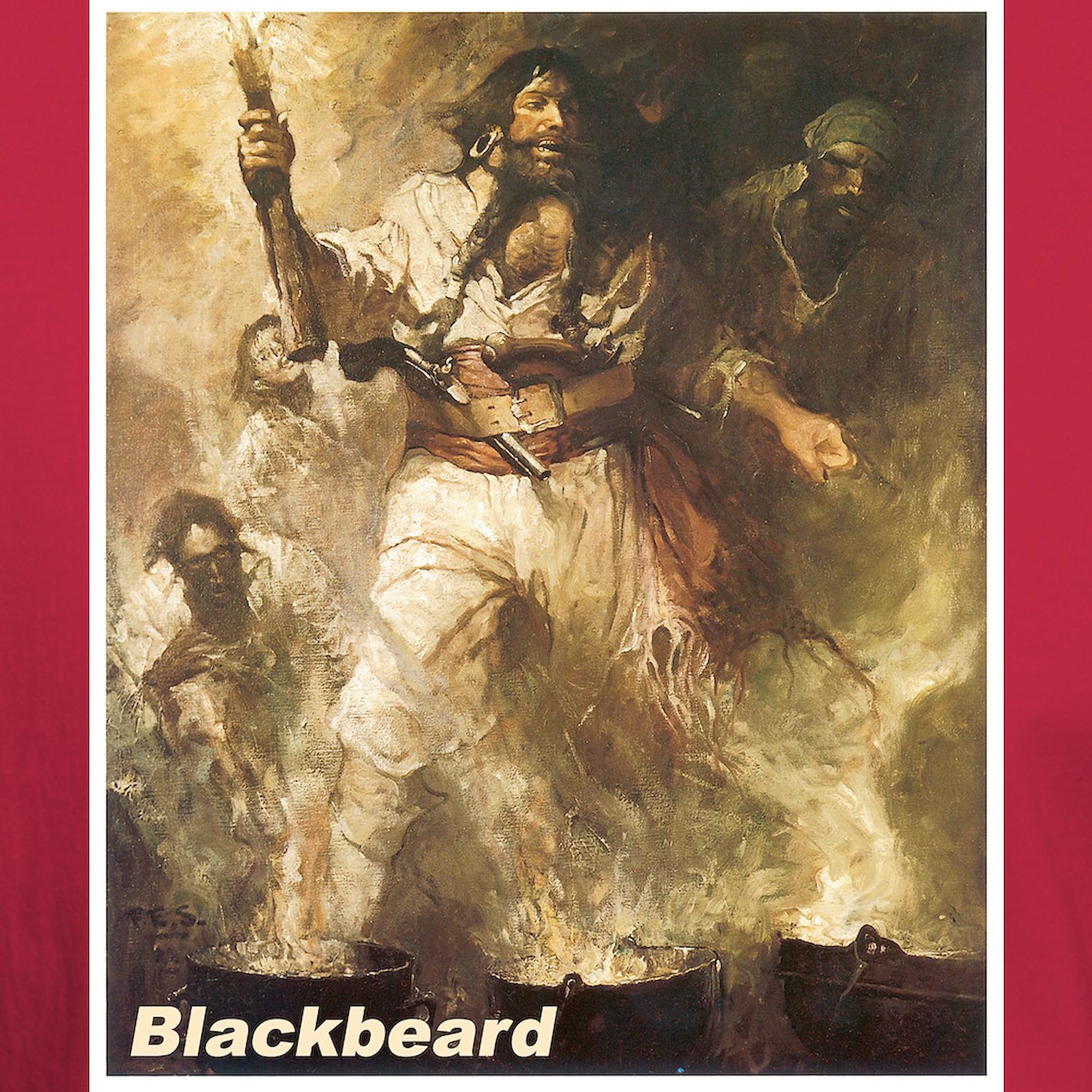 Blackbeard The Pirate Graphic Men's T-Shirt - 100% Cotton Dark Tee for Casual Wear & Pirate Costume | Vintage Nautical Theme Shirt for Halloween, Cosplay & Everyday Outfits