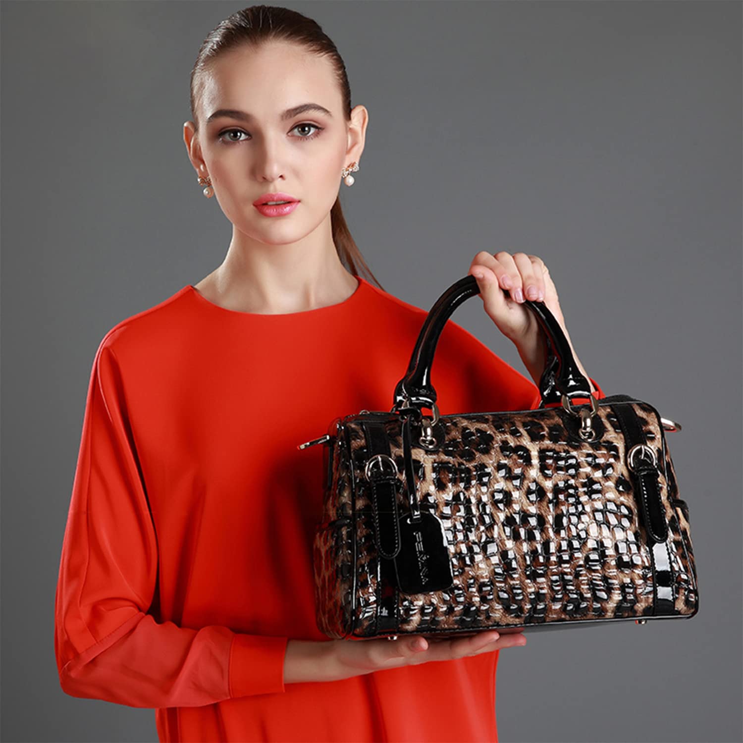 Genuine Leather Tote Bag for Women - Fashionable Crossbody & Shoulder Purse with Leopard Print - Perfect for Work, Travel & Everyday Use
