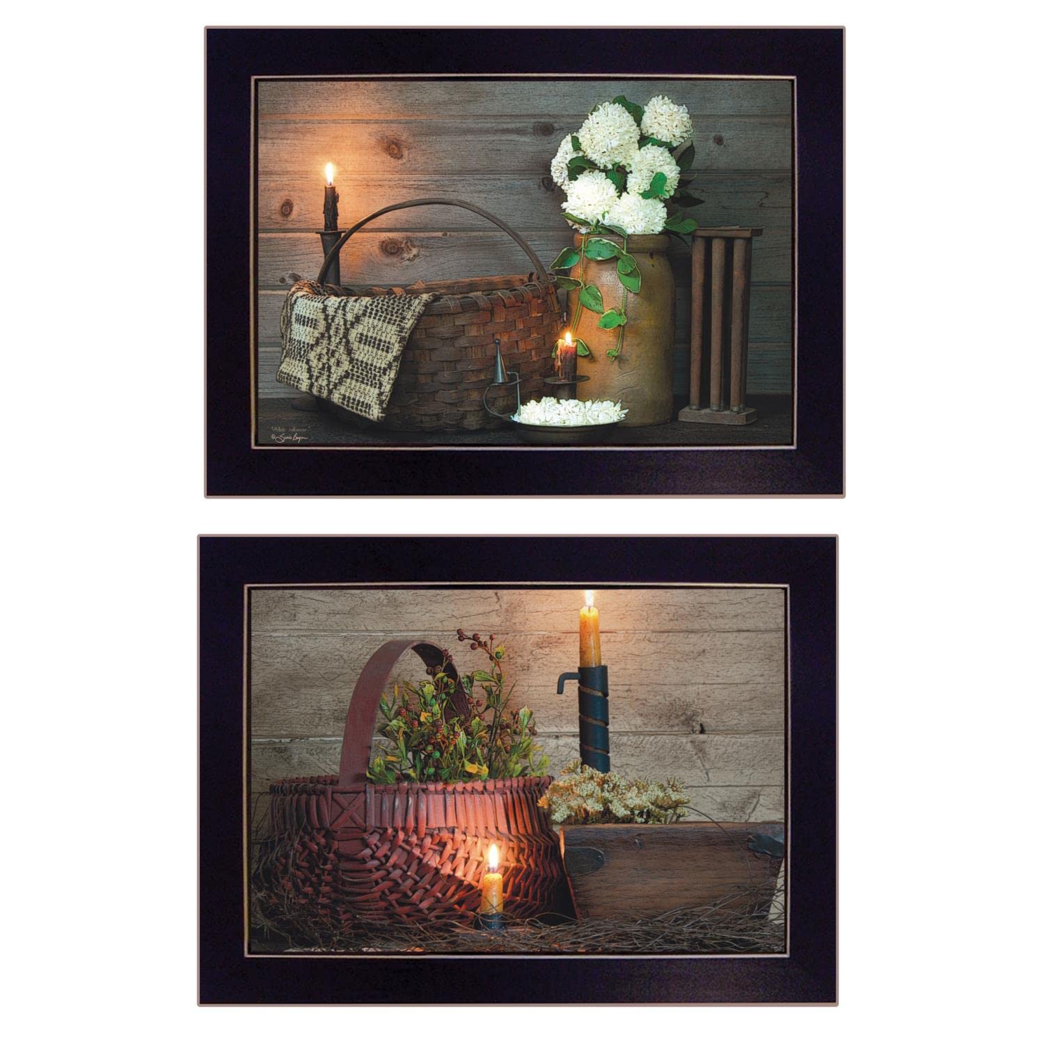 Susie Boyer 2-Piece White and Red Basket Wall Art Set with Black Frame - Perfect for Farmhouse Decor, Kitchen, Living Room & Bedroom Wall Decor