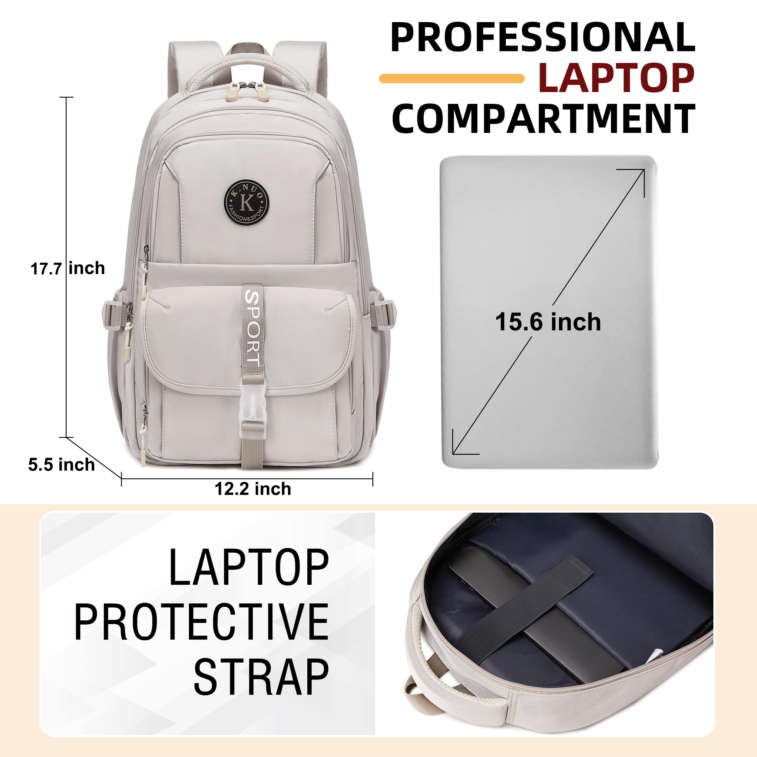 **Stylish Waterproof College Backpack for Teens & Adults - 15.6 Inch Laptop School Bag, Travel & Business Daypack for Students, Women & Men - Perfect for School, Work, Commuting & Outdoor Adventures (Beige)**