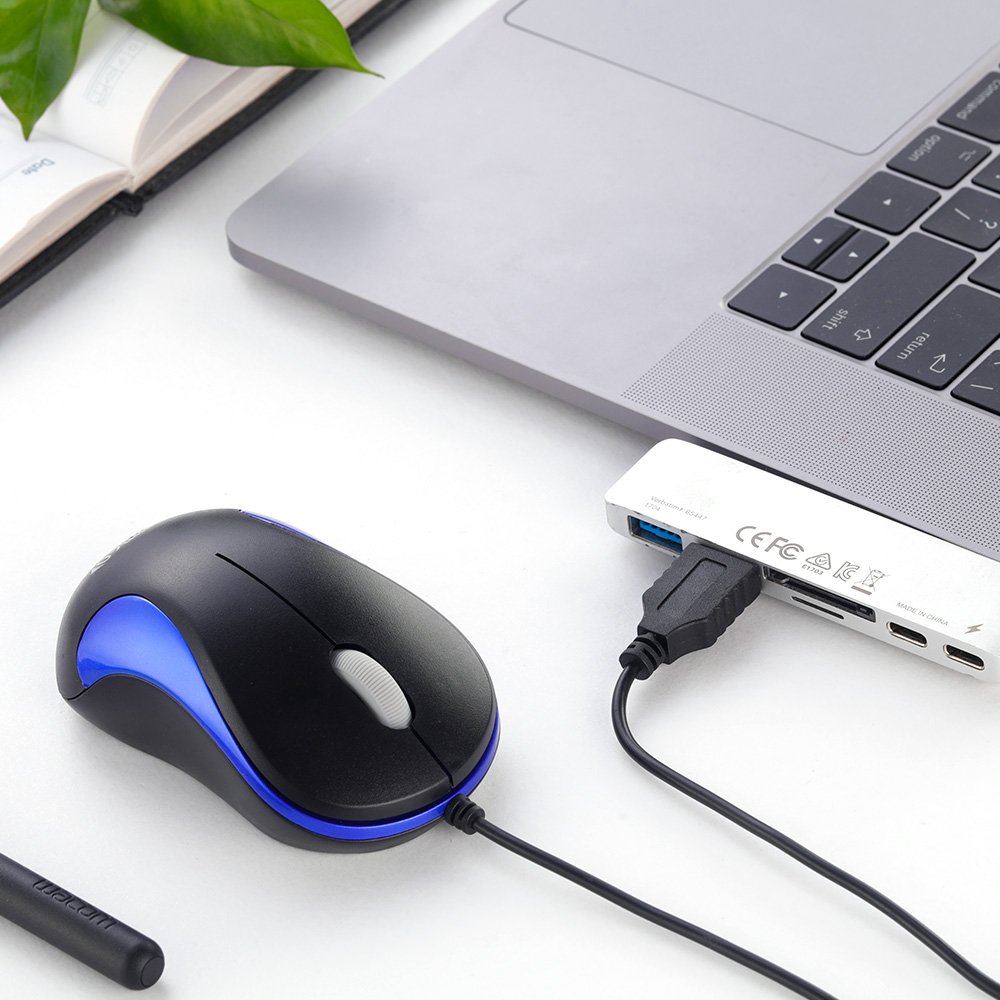 SOONGO Mini USB Wired Optical Mouse - Portable Laptop Mouse for Kids, Students, Teens - Compatible with Notebook, MacBook, Desktop Computers (Blue) | Perfect for School, Office, Gaming & Travel Use