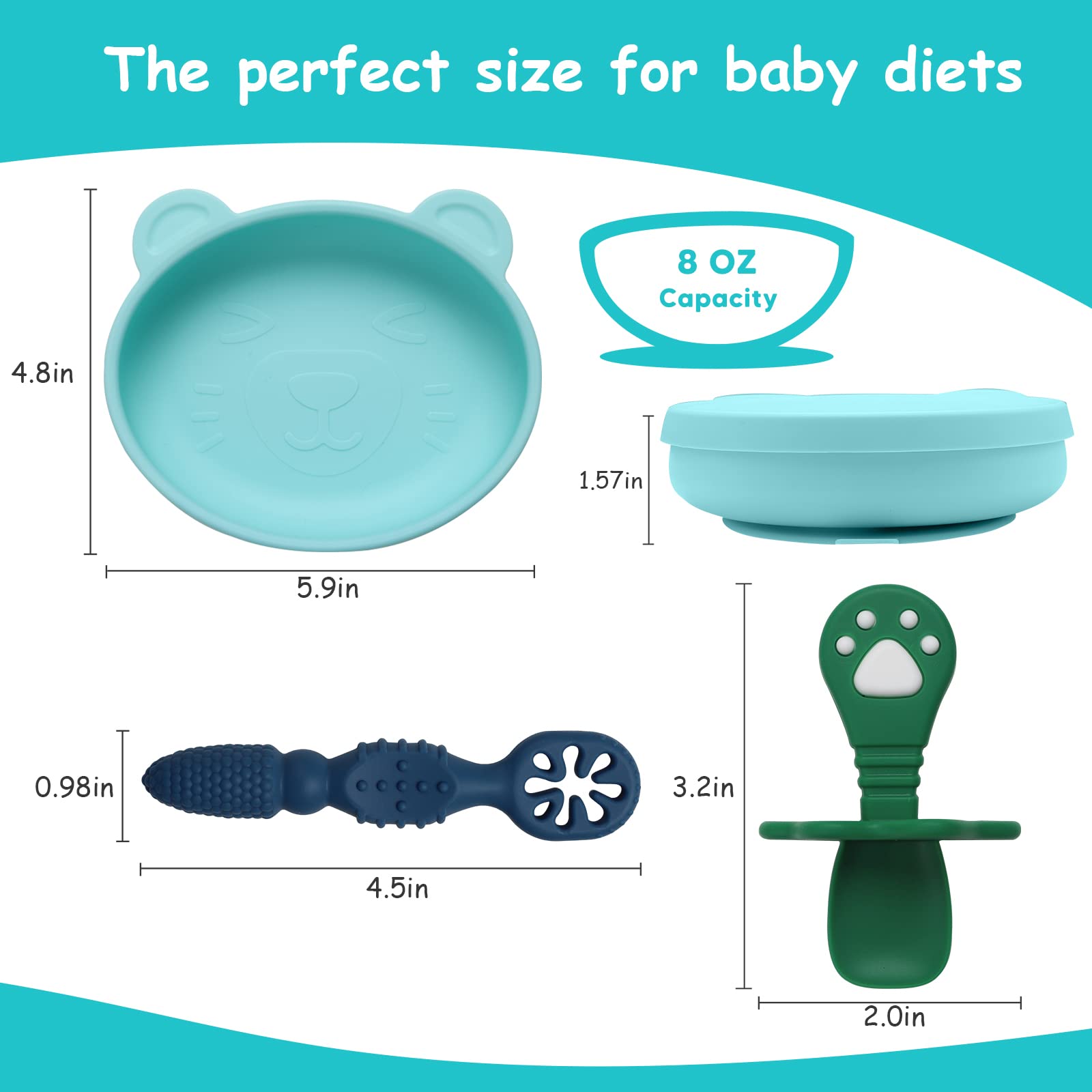 BPA Free Silicone Baby Plates Set with Spoon - Non-Slip Suction Base for Toddlers Self Feeding | Dishwasher & Microwave Safe | Perfect for Home, Daycare & Travel Use