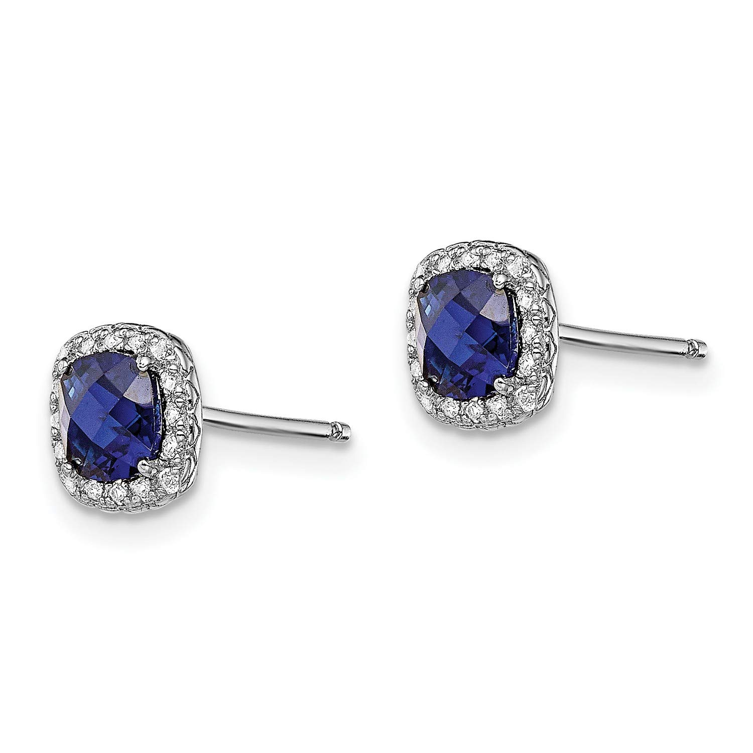 Sterling Silver Blue & White Sapphire Post Earrings 7x7mm - Elegant Jewelry for Women, Perfect for Weddings, Parties & Daily Wear