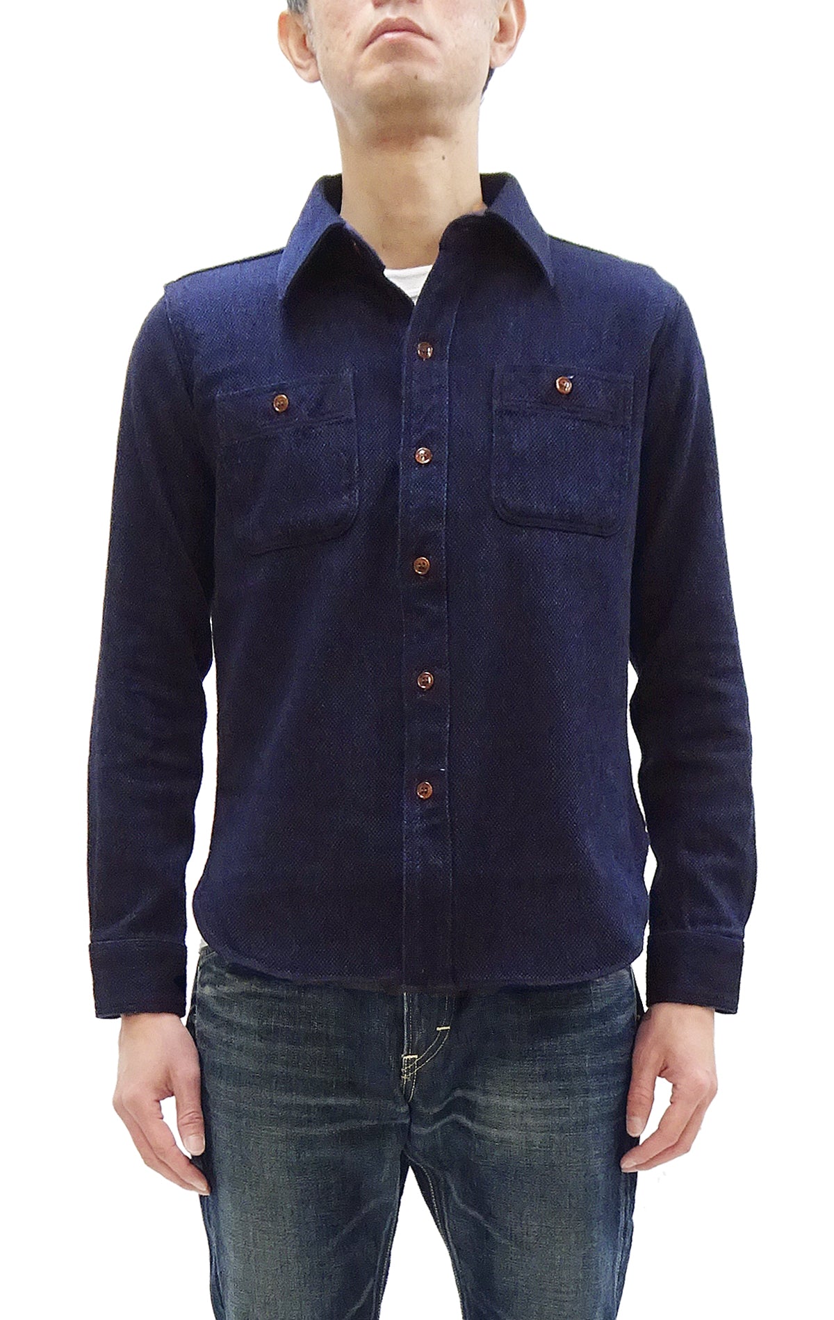 Studio D'artisan Indigo Sashiko Shirt SDA-5713 - Men's Casual Long Sleeve Button Up Work Shirt in Dark Indigo - Perfect for Outdoor Activities, Workwear & Street Style Fashion