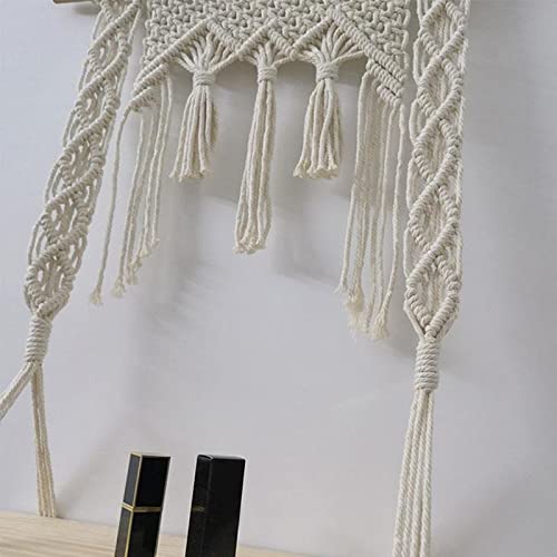 Hand-Woven Macrame Bohemian Wall Hanging Shelf - Natural Cotton Tapestry & Wooden Storage Rack for Home Decor, Plant Display, Bedroom & Living Room Organization