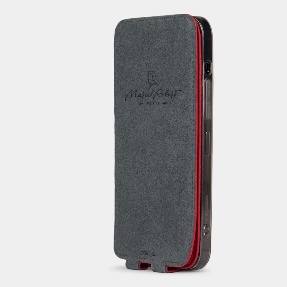 Premium Leather Wallet Case for iPhone 13 Pro Max - Magnetic Foldable Cover with Card Slots - Made in France - Red - Perfect for Travel, Business & Everyday Use
