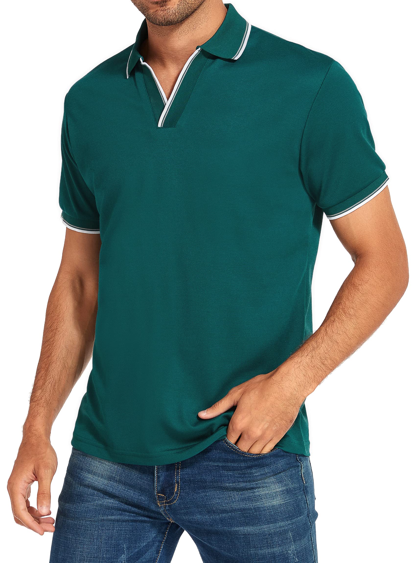 HAUSEIN Men's Short Sleeve Polo Shirts - Breathable V-Neck Casual & Golf Shirts for Summer | Perfect for Outdoor Sports, Office Wear & Weekend Outings