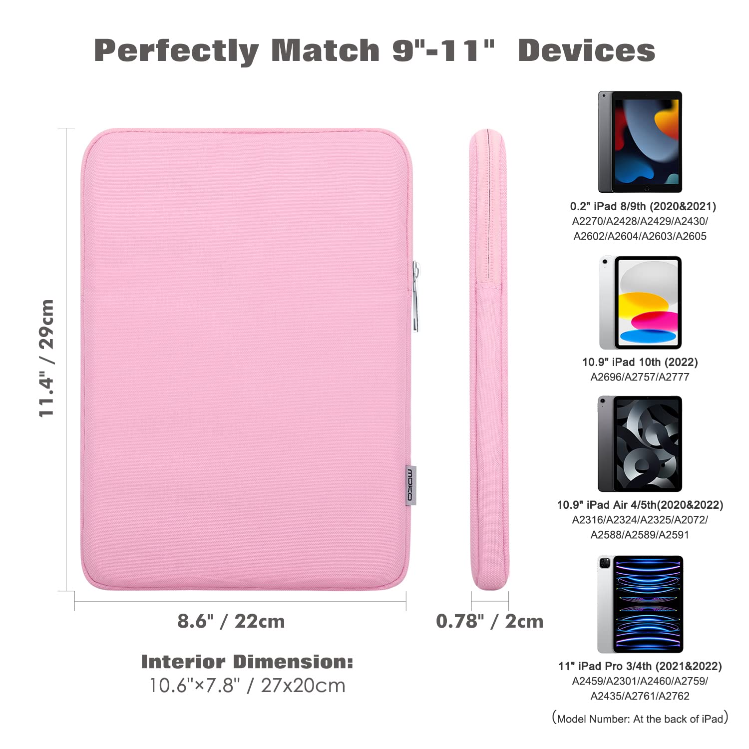 MoKo 9-11 Inch Tablet Sleeve Case - Protective Cover for iPad Air M3 (2025), iPad Pro 11 M4, Air 5/4/3, iPad 10/9/8th Gen & Samsung Tab S8/S9 11