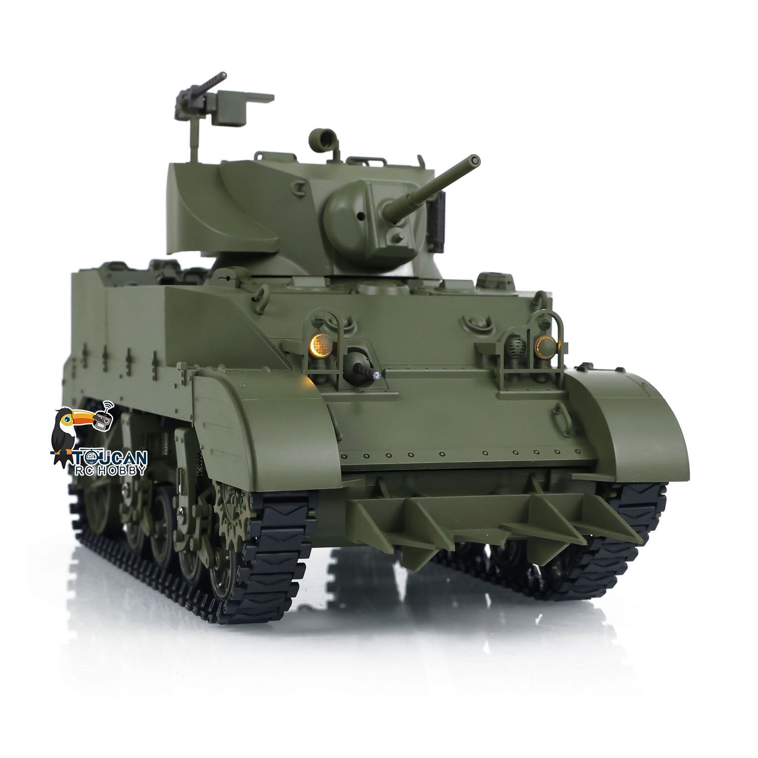 1/16 Scale RTR M5A1 Stuart Light Tank RC Military Model - 360° Rotating Turret & Recoiling Barrel - US/UK Version - Perfect for Collectors & Battle Reenactments