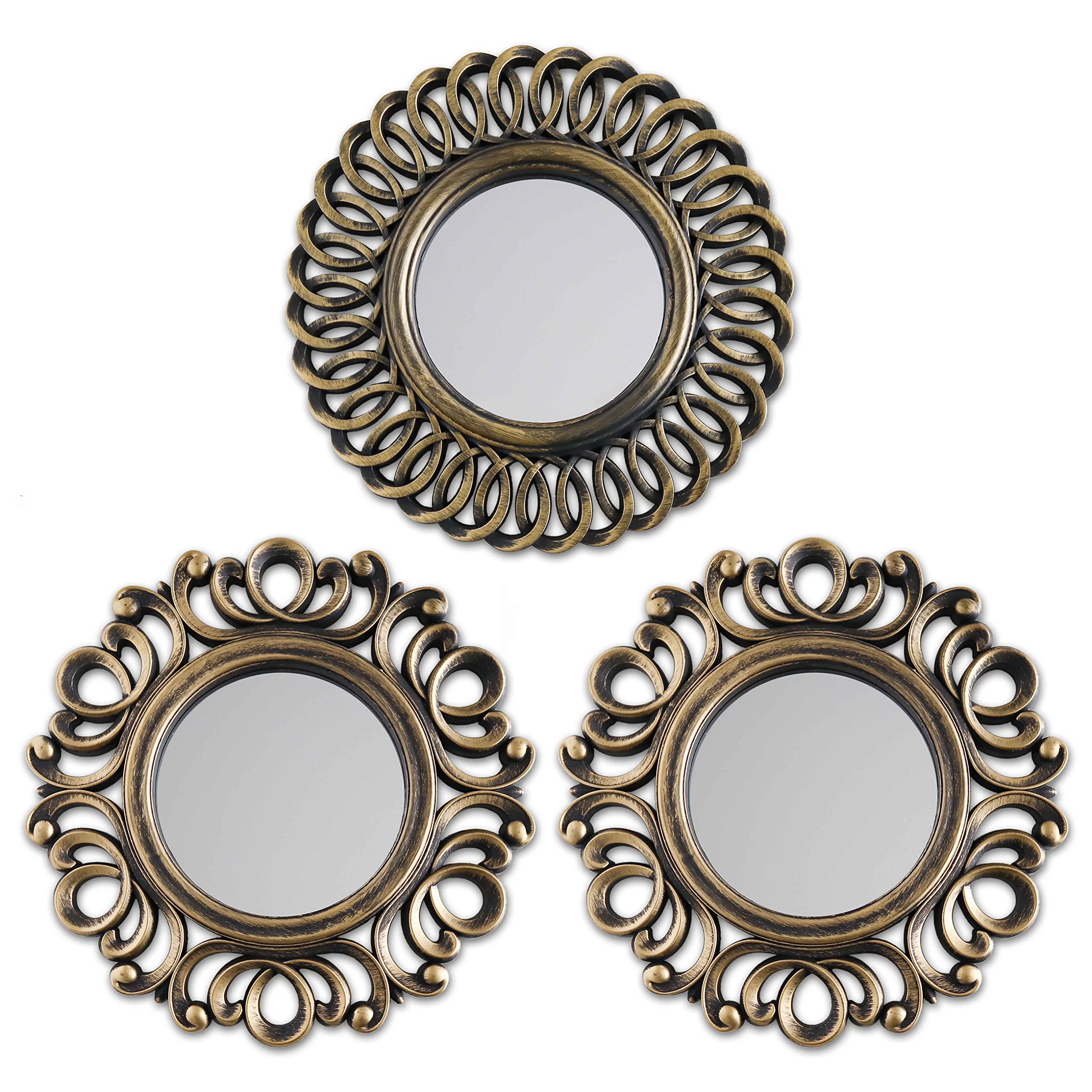 BONNYCO 3-Pack Round Gold Wall Mirrors for Home Decor - Vintage Minimalist Circle Mirrors for Bedroom, Living Room & Bathroom | Elegant Wall Decor Gifts for Women, Moms & Housewarming | Perfect for Vanity, Entryway & Gallery Wall