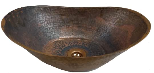Hand Forged Rustic Patina Copper Vessel Sink - Farmhouse Bathroom Vanity & Bathtub Basin - Perfect for Rustic, Industrial & Vintage Style Home Decor