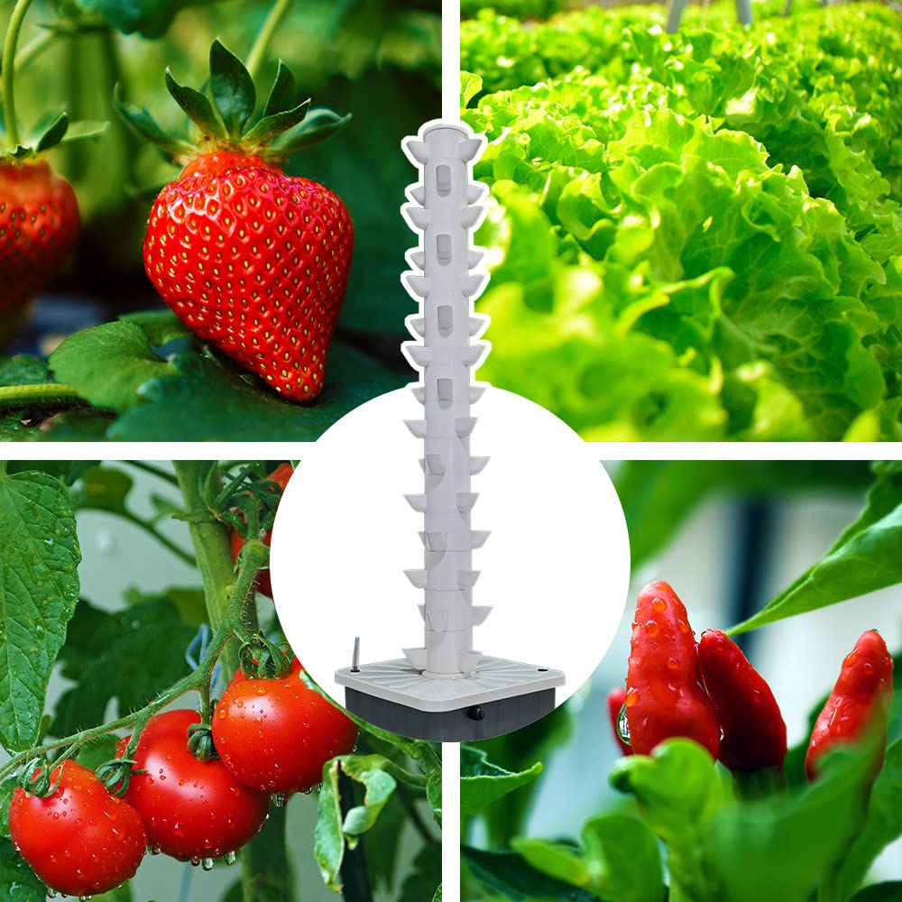 Vertical Hydroponic Grow Tower System - 15 Layer Aeroponic Garden for Herbs, Fruits & Vegetables with 45 Plant Sites, Adjustable Water Tank, Hydroponic Pump & Timer - Indoor/Outdoor Home Gardening, Urban Farming, Organic Produce Cultivation